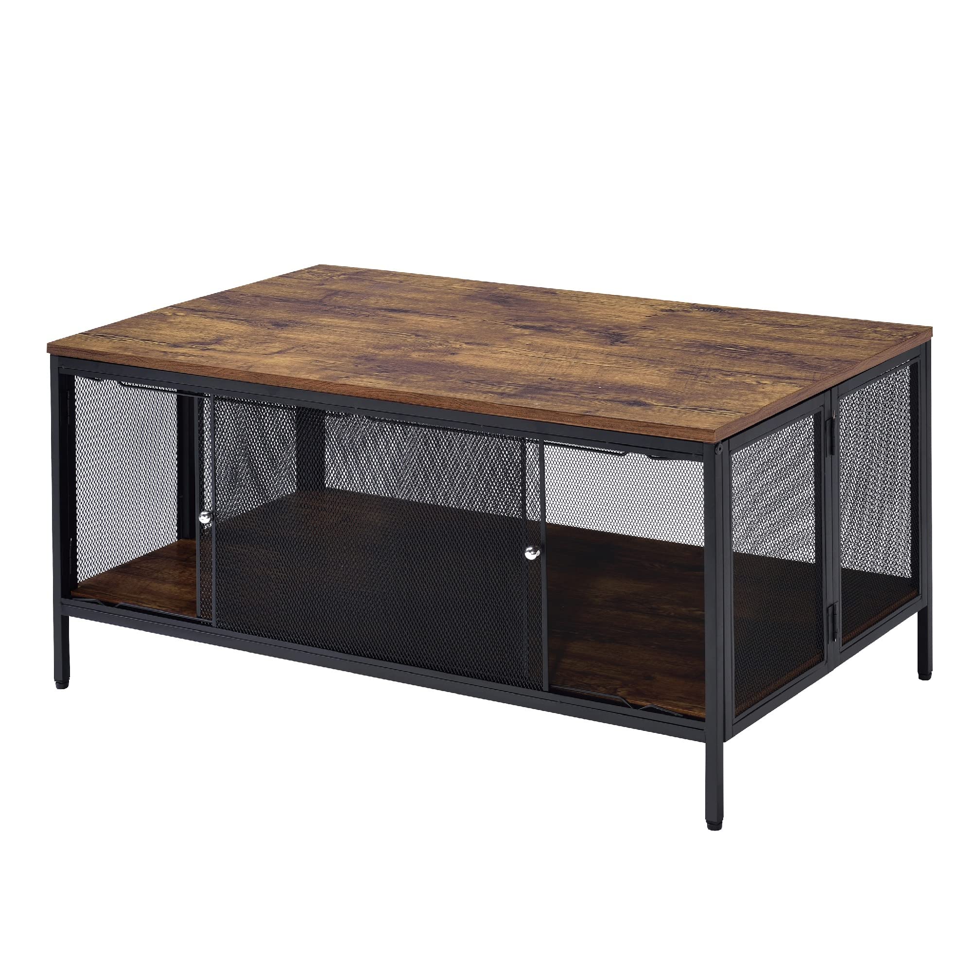 Modern Metal Coffee Table with 1 Bottom Shelf - Brown & Gray Mesh Design for Living Room, Office or Patio Furniture