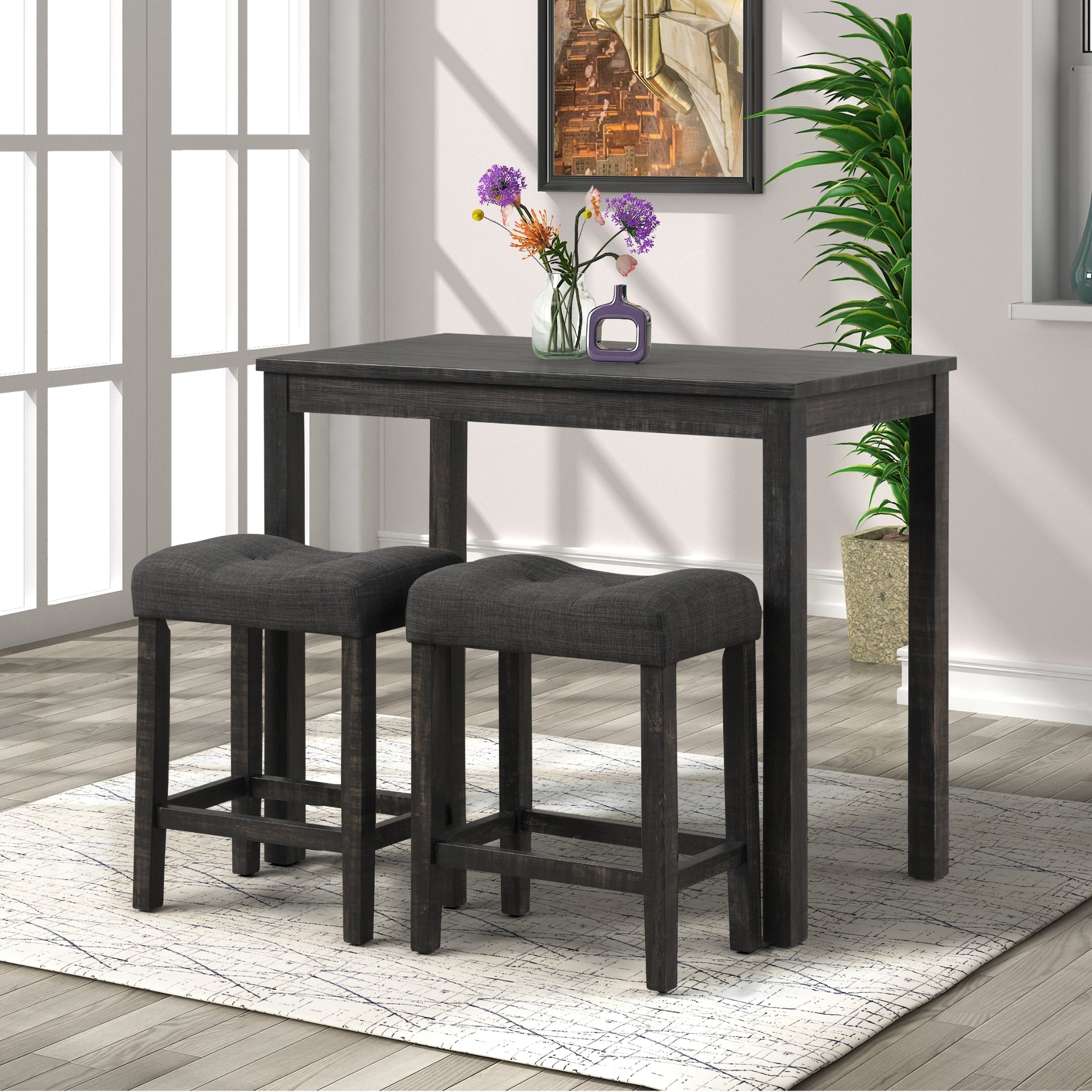 Roundhill Furniture Sora Button Tufted Counter Height Saddle Stool Set of 2, Gray - Perfect for Kitchen Islands, Breakfast Bars & Home Decor