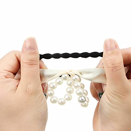 BAKEFY 6-Piece Pearl Bow Hair Bands Set - Elegant Bowknot Headbands with Ribbon Hair Ties for Women & Girls | Perfect for Weddings, Parties, and Everyday Fashion Accessories