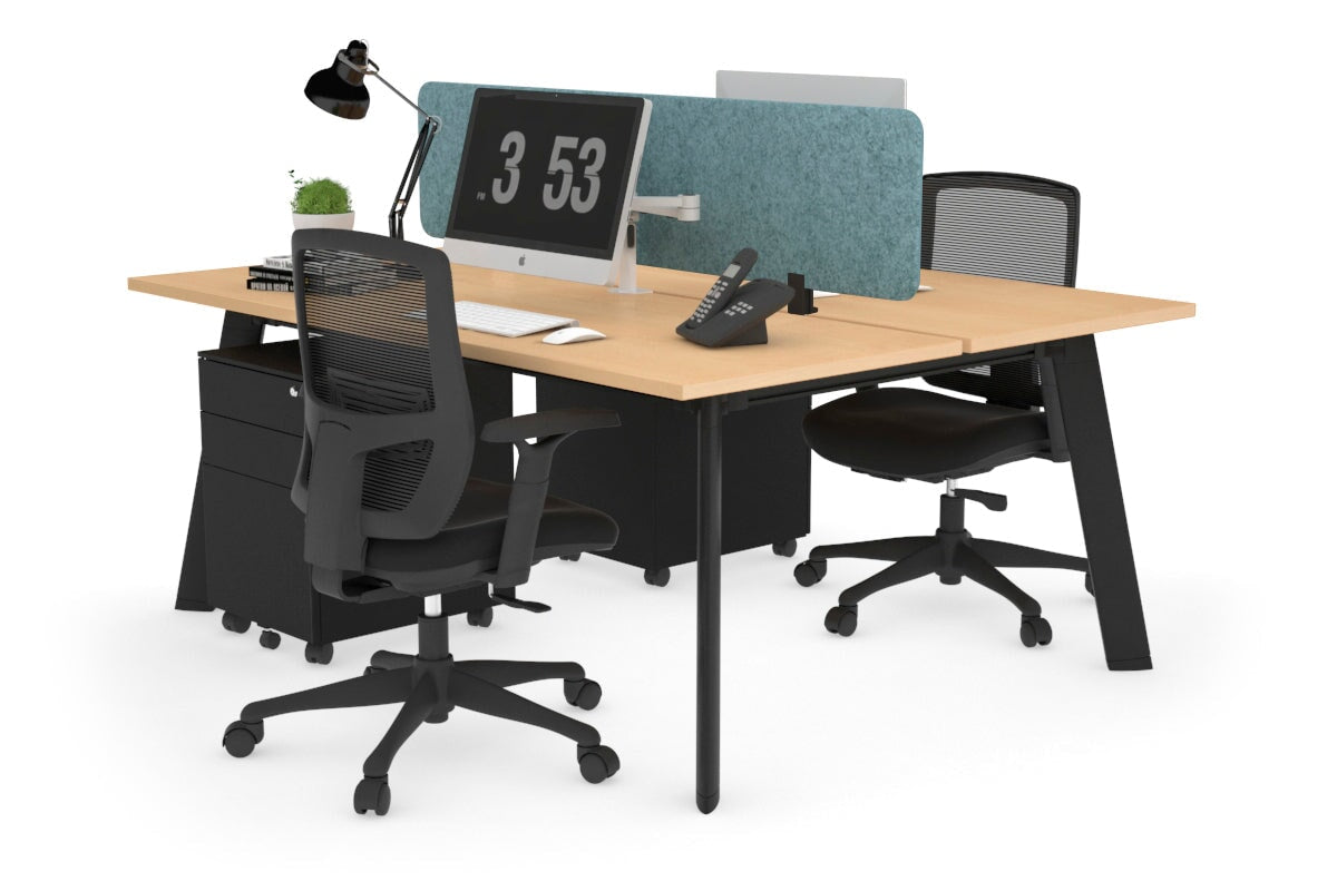 2-Person Workstation with Black Frame - 1400L x 700W - Perfect for Office, Home Office & Collaborative Workspaces