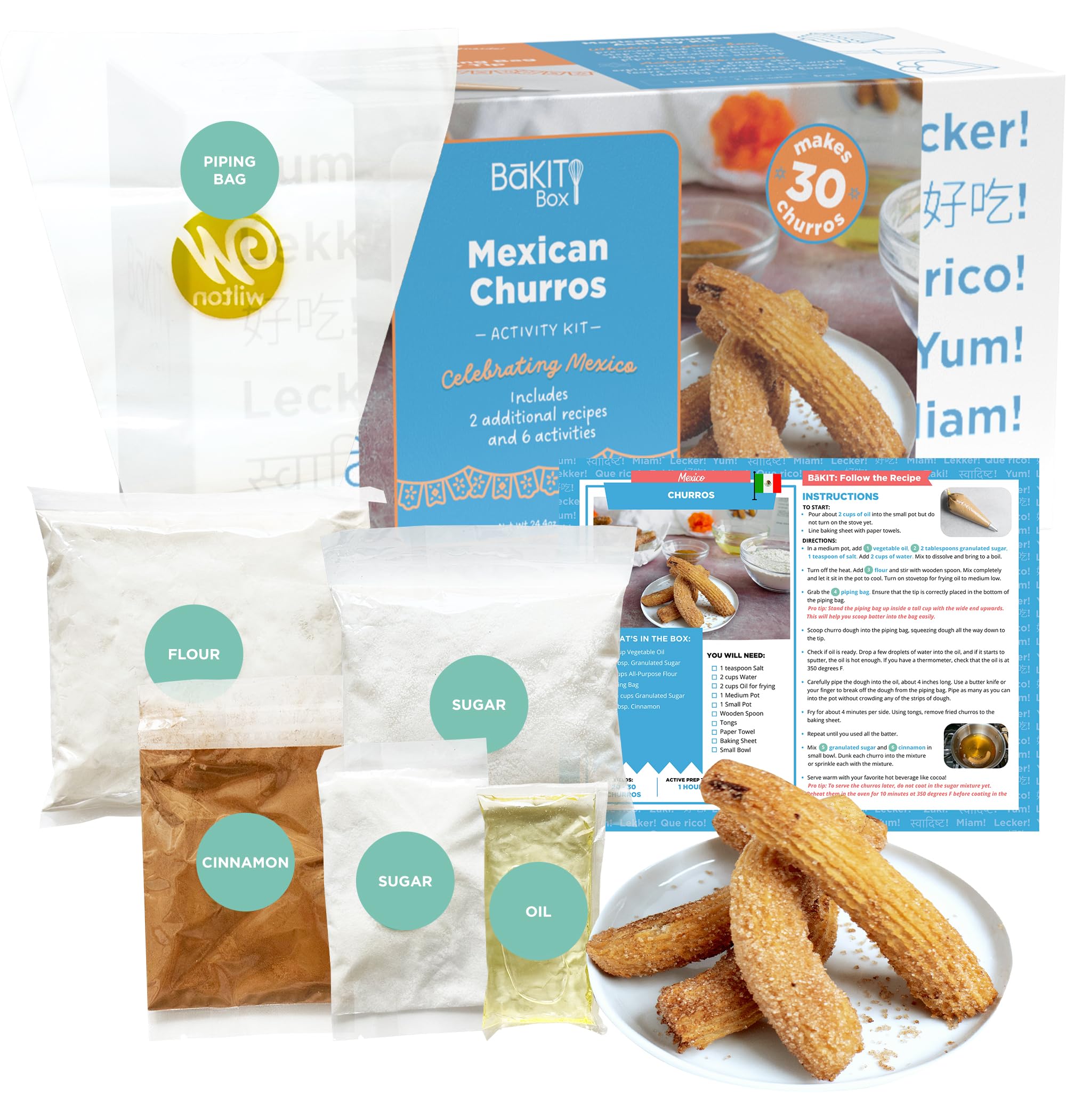 BāKIT Churro Maker Baking Kit for Kids - Mexican Cookie & Snack Making Set with Cultural Learning Activities - Fun Food Gift for Birthdays & Family Baking Nights