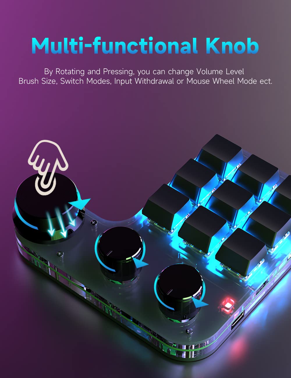 9-Key RGB Macro Mechanical Keyboard - Mini USB Keypad with 3 Knobs for Gaming & Programming | One-Handed Hot-Keys for OSU & NKRO