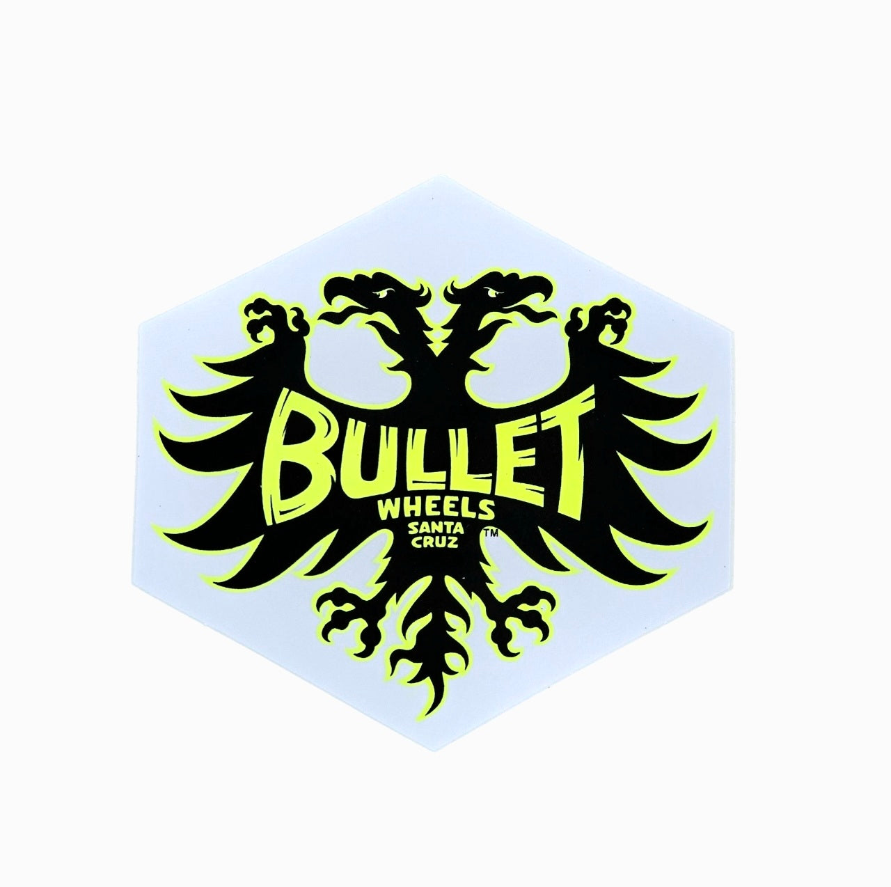 Vintage 80s Santa Cruz Bullet Wheels Sticker - White & Neon Yellow - Skateboard, Scooter, Laptop Decal for Retro Style