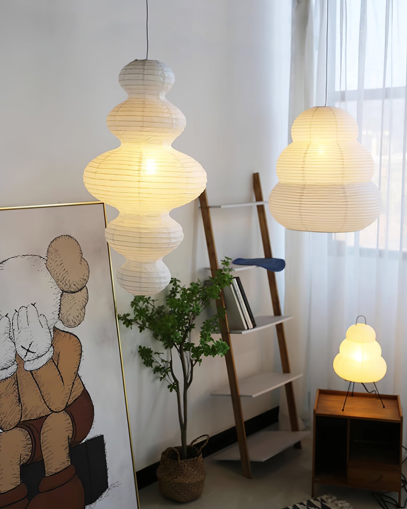 Akari Juni Pendant Swag Lamp - Modern Japanese Paper Lantern Light Fixture for Living Room, Bedroom & Dining Room Decor
