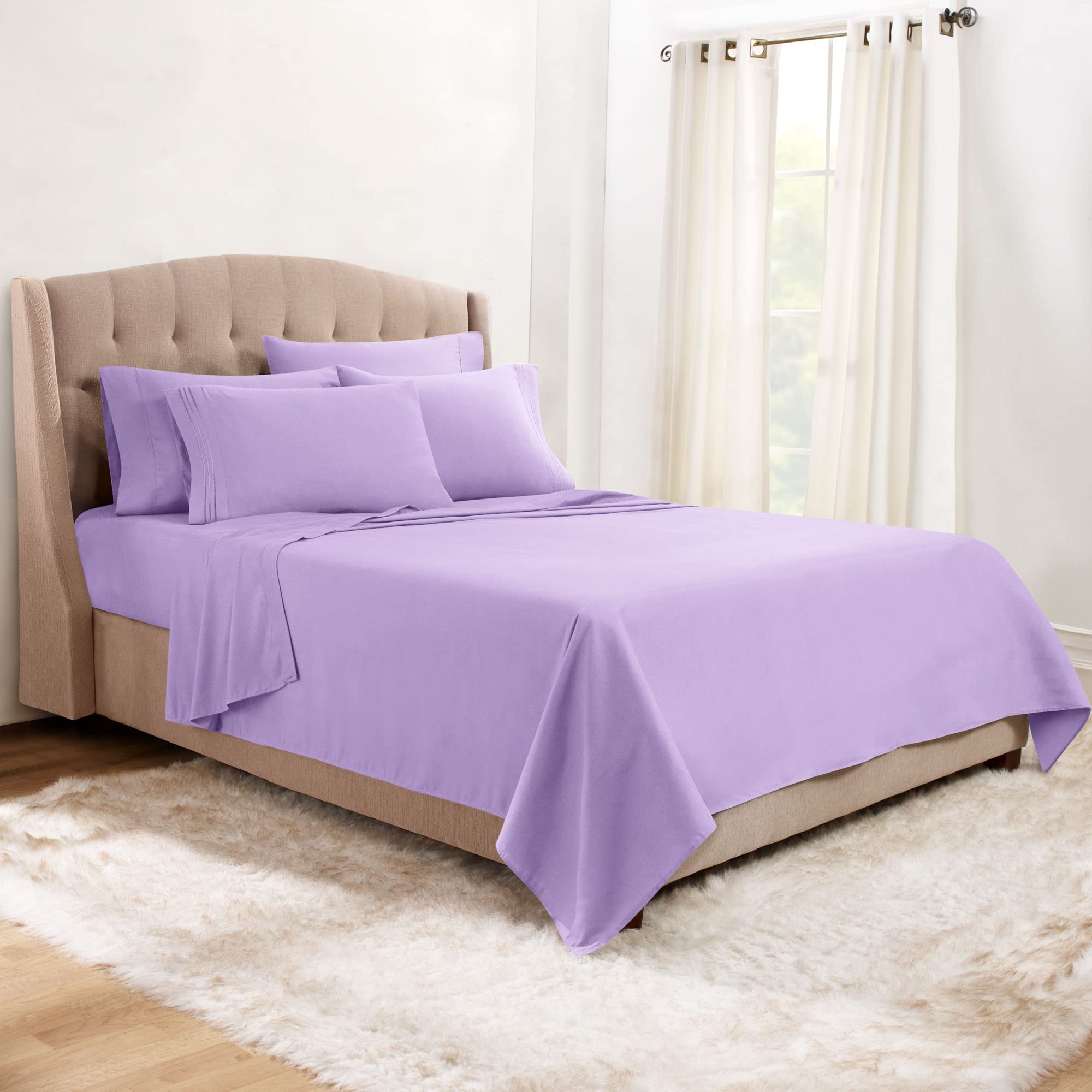 Clara Clark 1800 Series Luxury Bed Sheet Set - Twin XL, Deep Pocket Fitted Sheet with Extra Pillowcases, Ultra Soft Microfiber Bedding in Lavender - Perfect for Guest Rooms, Dorms & Cozy Bedroom Upgrades