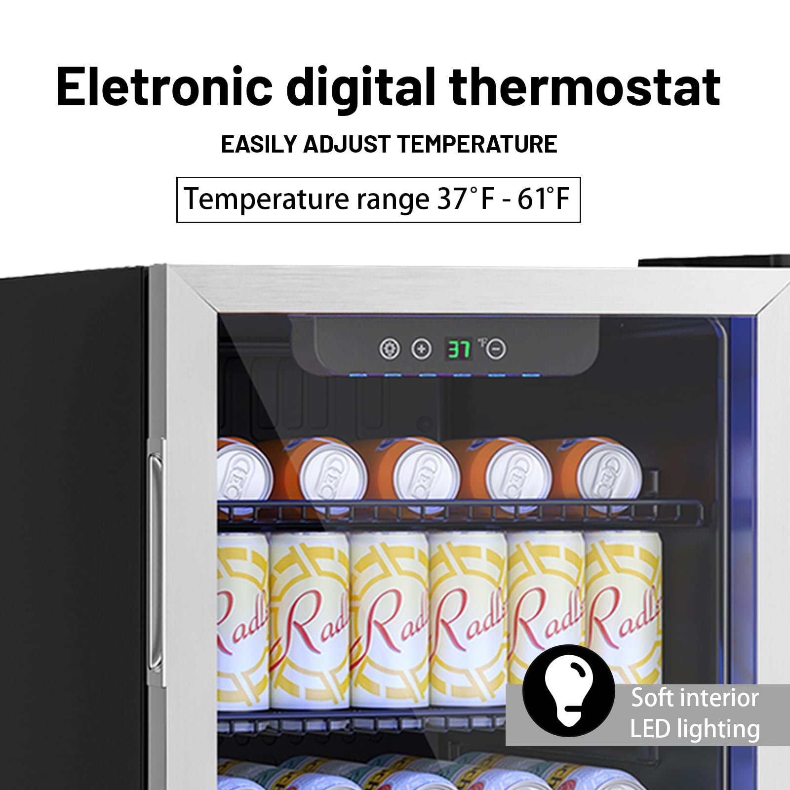 3.2 Cu.ft Beverage Refrigerator Cooler - 126 Can Mini Fridge with Reversible Glass Door, Digital Temperature Control for Beer, Soda & Wine | Perfect for Home Bar, Office, or Dorm Room | Adjustable & Removable Shelves for Custom Storage