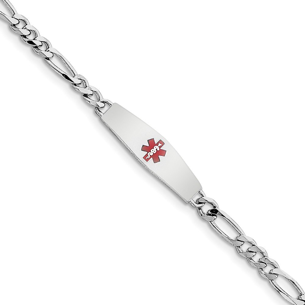 Sterling Silver Rhodium-Plated Medical ID Figaro Link Bracelet - Adjustable Safety Bracelet for Emergency Medical Alert & Everyday Wear
