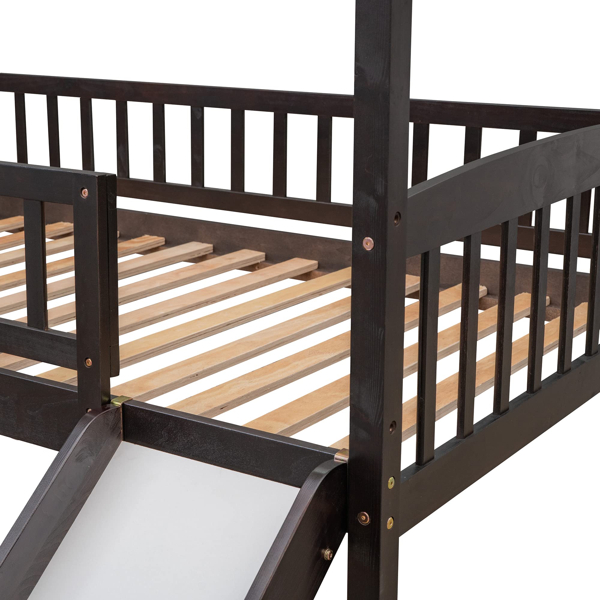 Harper & Bright Designs Twin Loft Bed with Slide & Ladder - Wooden Kids House Loft Bed for Girls & Boys, No Box Spring Needed, Espresso Finish - Perfect for Small Bedrooms, Playrooms & Sleepovers
