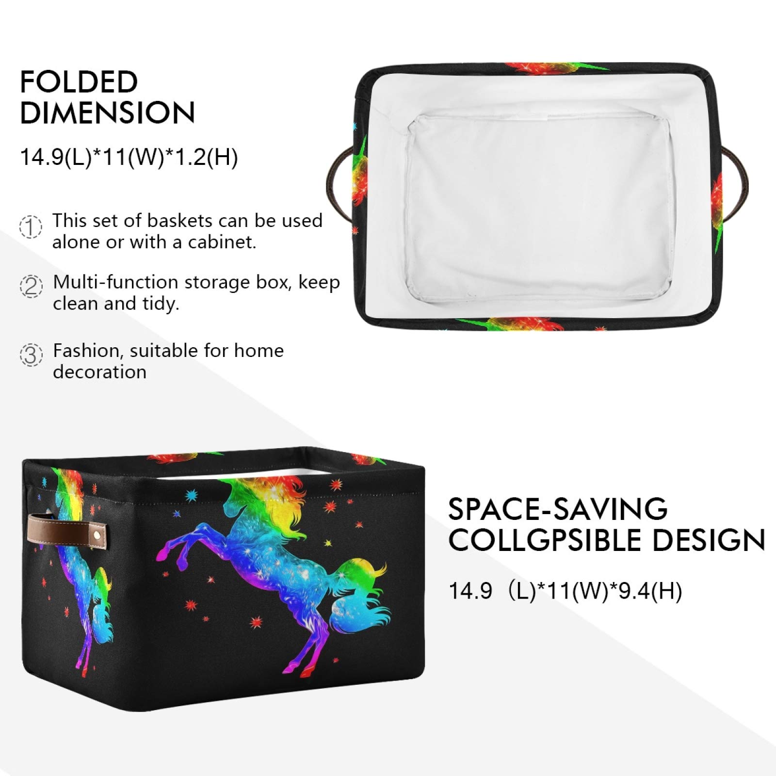 AUUXVA Rainbow Magic Unicorn Storage Cube Box - Durable Canvas Collapsible Toy Organizer Bin with Handles for Kids' Room, Closet, Nursery & Playroom | Perfect for Toys, Books & Home Organization