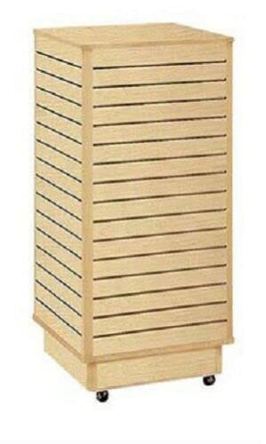 Maple Melamine Slatwall Tower with Casters - Rolling Storage Organizer for Fashion Accessories & Retail Displays