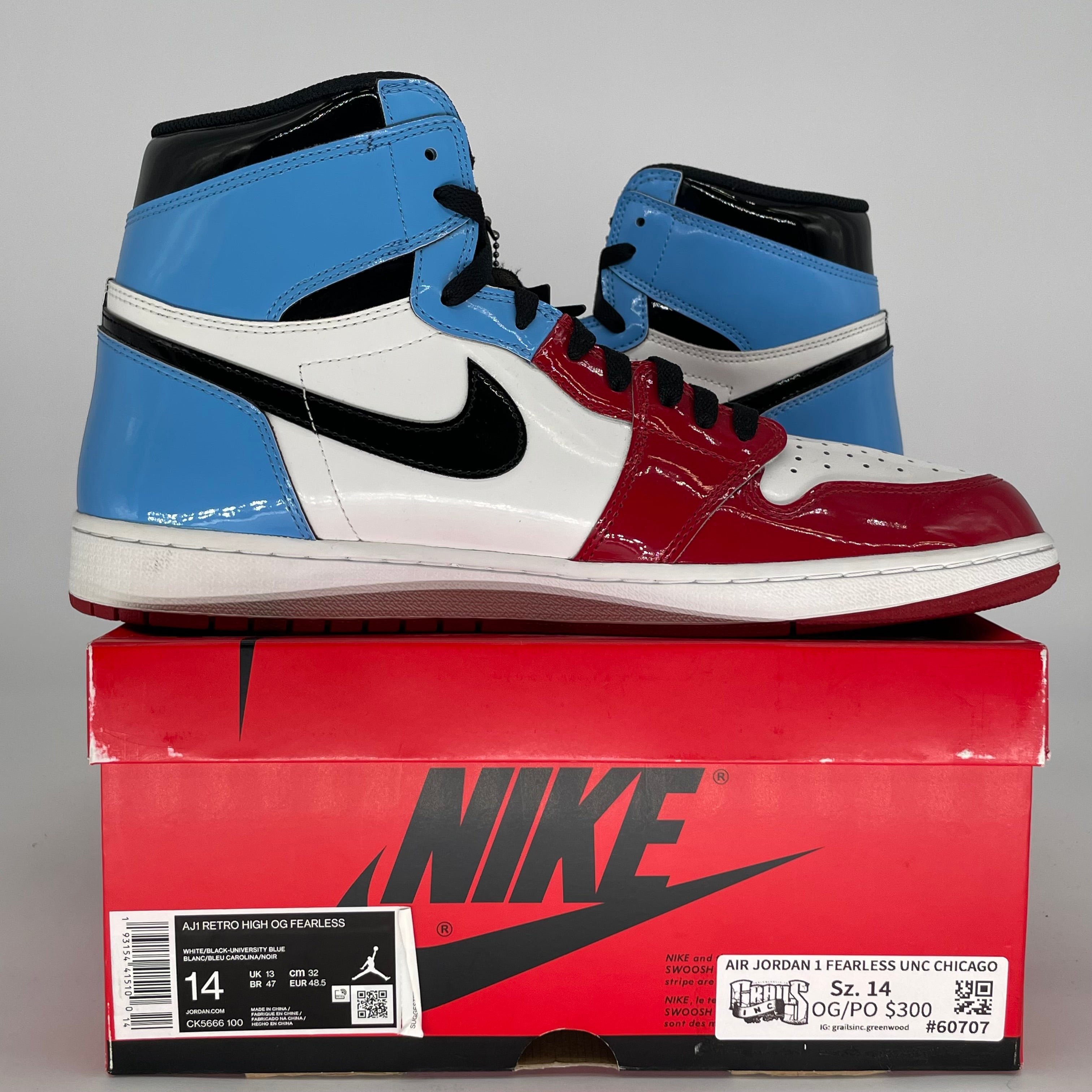 **Air Jordan 1 Fearless UNC Chicago Men's Basketball Shoes - Size 14 (CK5666-100) - Authentic Retro Sneakers for Sports & Streetwear Fashion**
