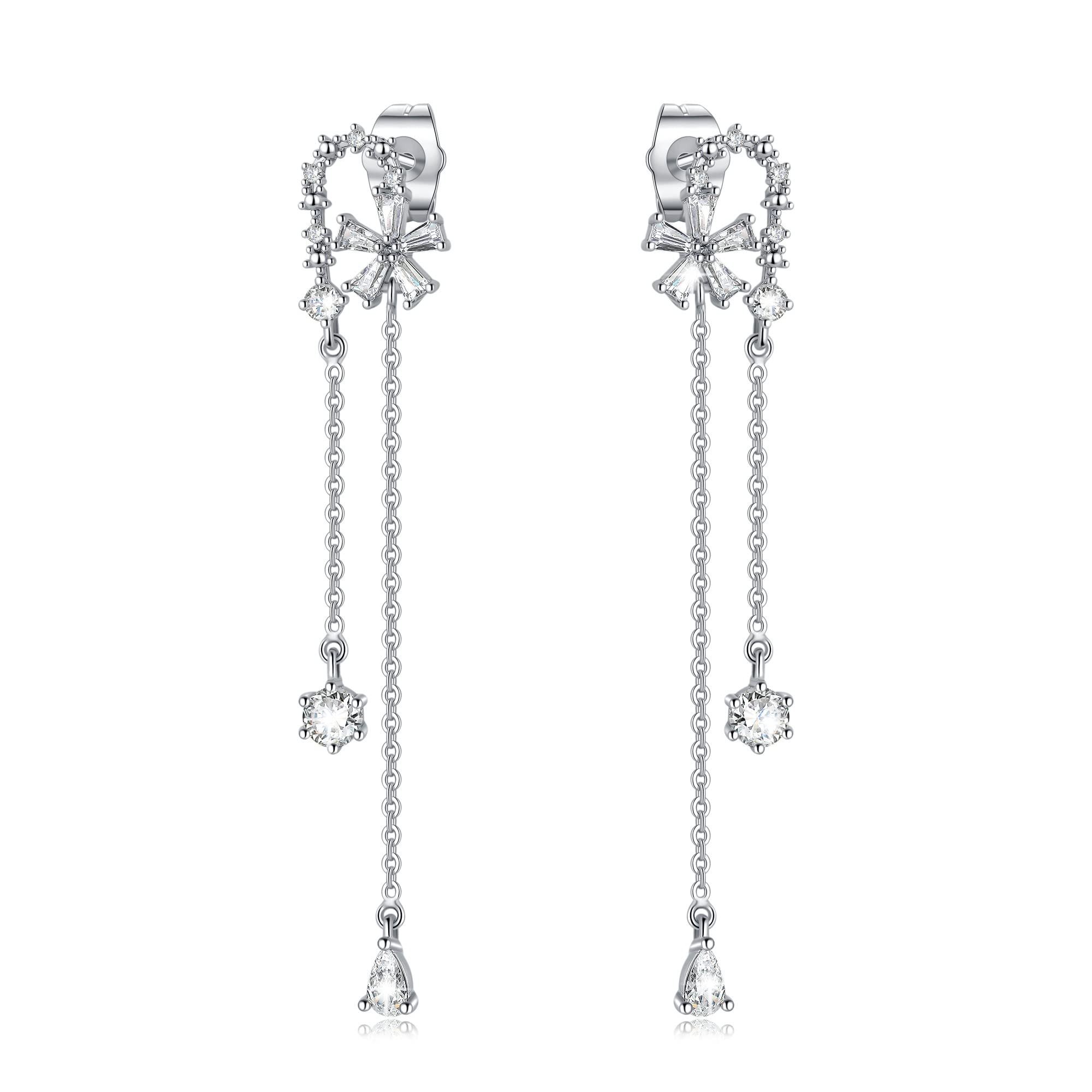 925 Sterling Silver Dangle Earrings for Women - Elegant Droplet, Tassel, Pearl, Star & Heart Drop Earrings with Chain Threader Design | Perfect for Parties, Weddings & Everyday Wear
