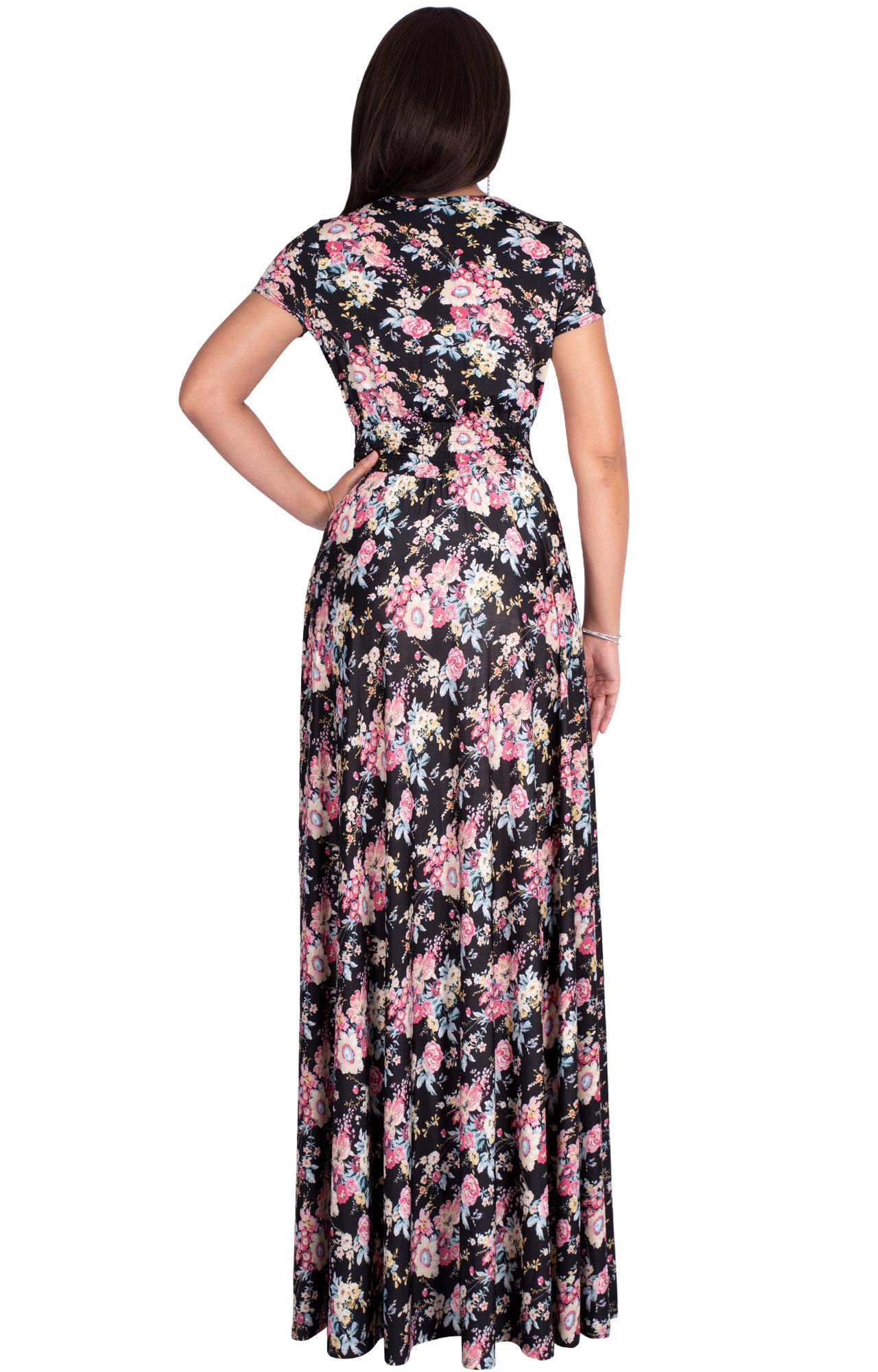 KOH KOH Women's Floral Print Long Maxi Dress - Summer Short Sleeve Flowy Modest Gown for Beach, Vacation & Casual Wear