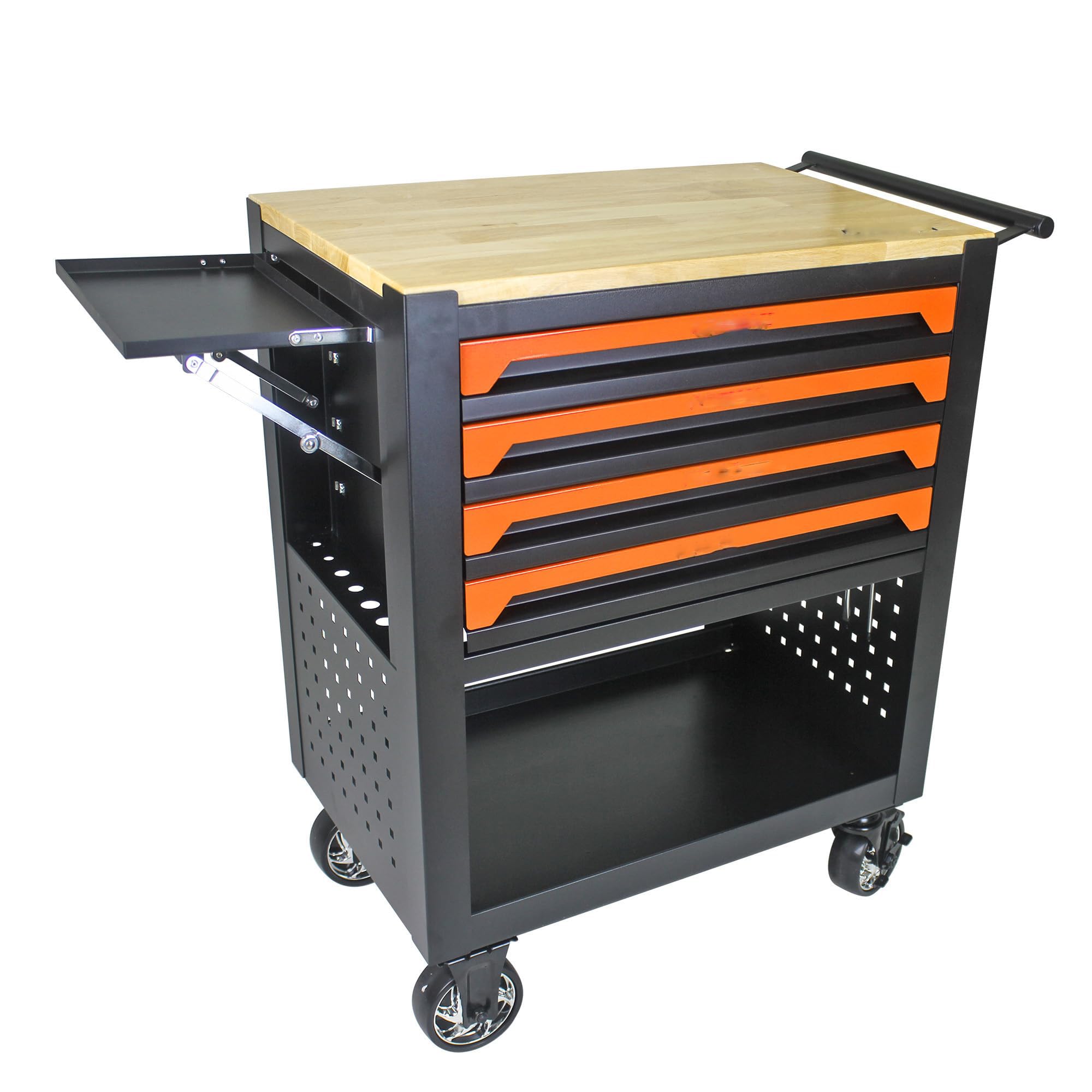 Heavy Duty 4-Drawer Rolling Tool Chest with Wooden Top Workbench & Locking Storage – 660lbs Capacity Tool Cabinet for Garage, Workshop, Auto Repair – Perfect for Mechanics, DIY & Professional Tool Organization