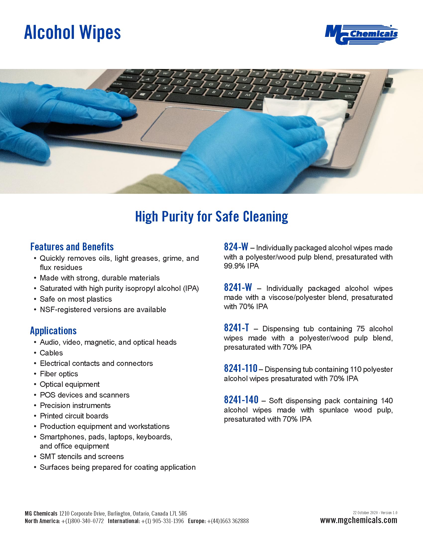 MG Chemicals 824-W 99.9% Isopropyl Alcohol Wipes, 6