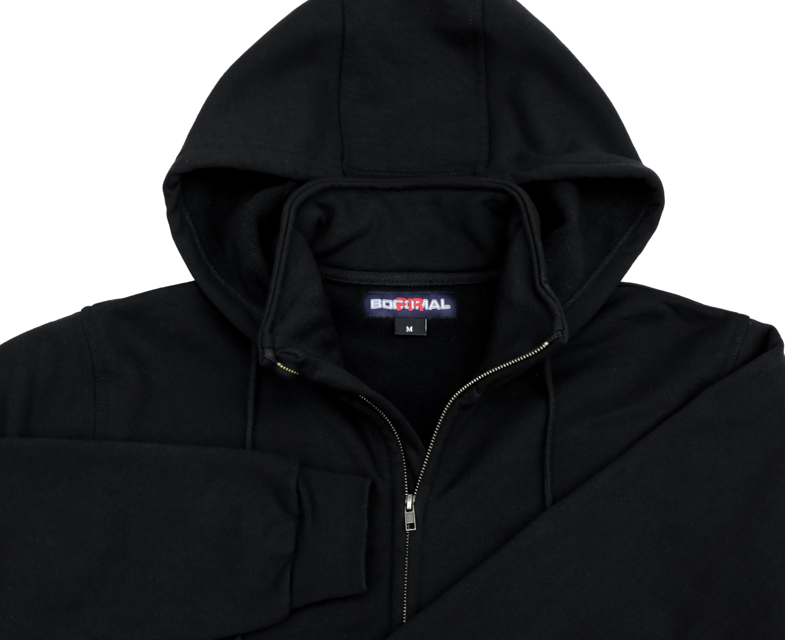 BOCOMAL FR Heavyweight Fleece Hooded Sweatshirt - 14oz NFPA 2112 CAT2 Certified Fire Resistant Zipper Mock-Neck Pullover (Black) - Ideal for Construction, Oilfield & Industrial Safety Workwear