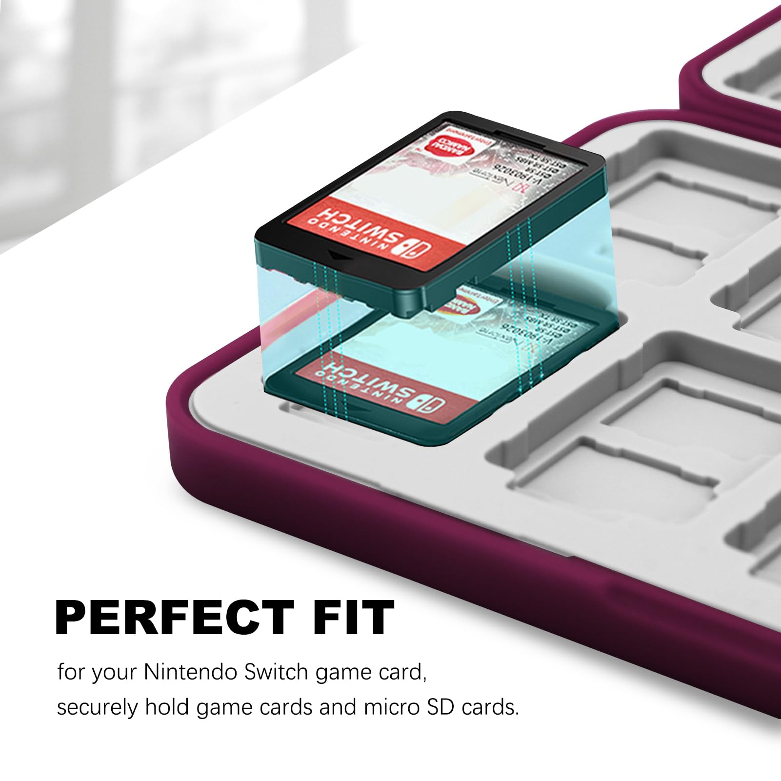 FYY Nintendo Switch Game Case - 24 Card Slots Hard Shell Cartridge Holder with Silicone Lining for Switch Games (Wine Red) - Perfect for Travel, Storage & Organizing Switch Game Collection