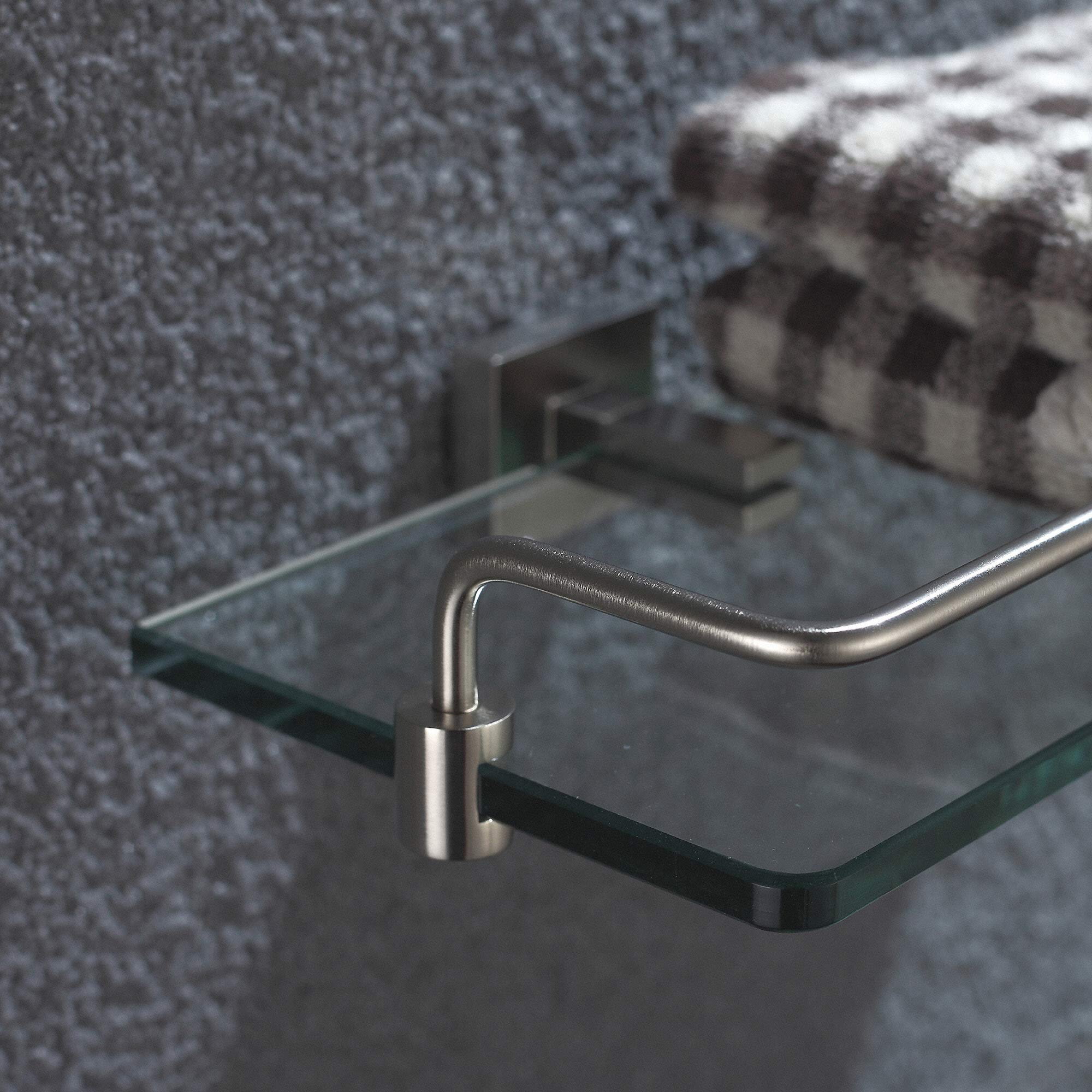 Aura Brushed Nickel Bathroom Shelf with Railing - Rust-Resistant Wall Mounted Storage for Shower, Bathroom & Spa Organization