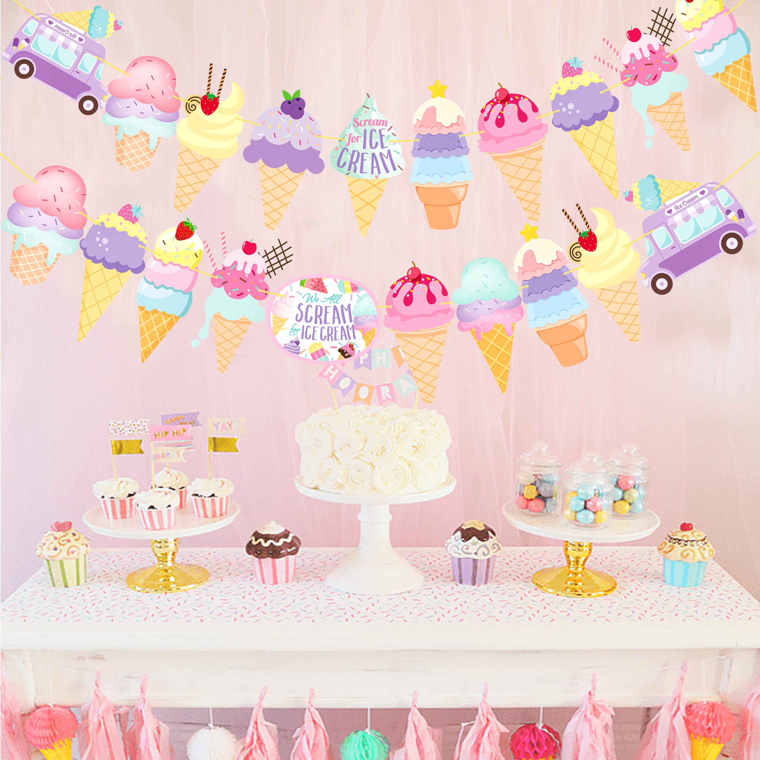 Ice Cream Birthday Banner Decorations - Sweet Ice Cream Themed Party Supplies for Baby Shower & Birthday Favors | Perfect for Birthday Parties, Baby Showers & Dessert-Themed Events