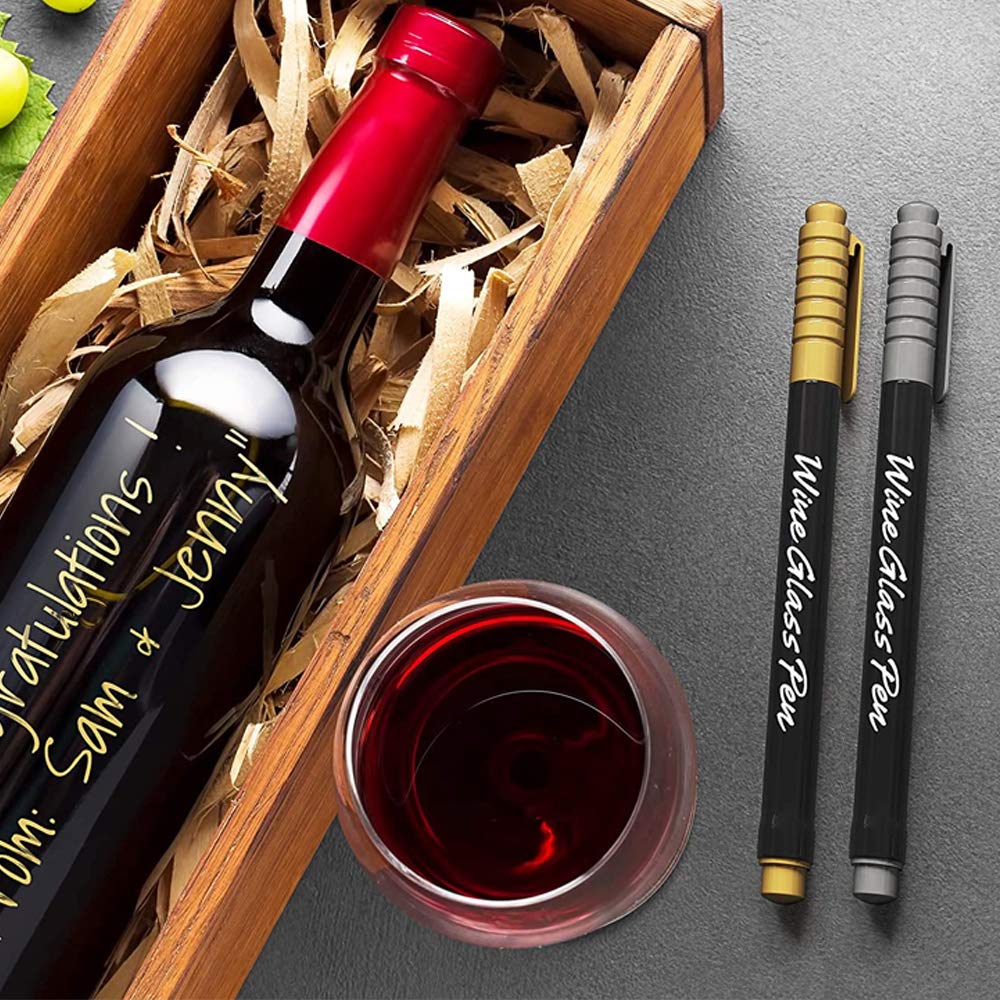 Gold & Silver Erasable Wine Glass Markers - Washable Drink Name Pens for Weddings, Parties & Events - Perfect for Bridal Showers, Bachelorette Parties & Holiday Gatherings