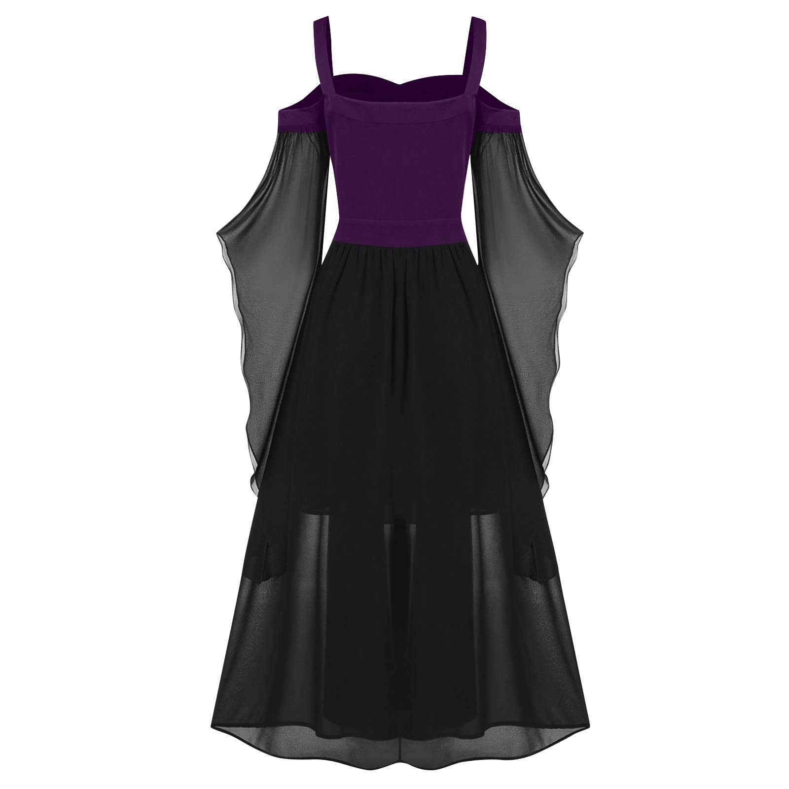 Women's Gothic Cold Shoulder Butterfly Sleeve Lace-Up Beach Dress - Flowy Spaghetti Strap Sun Dress for Halloween, Party & Summer Vacations