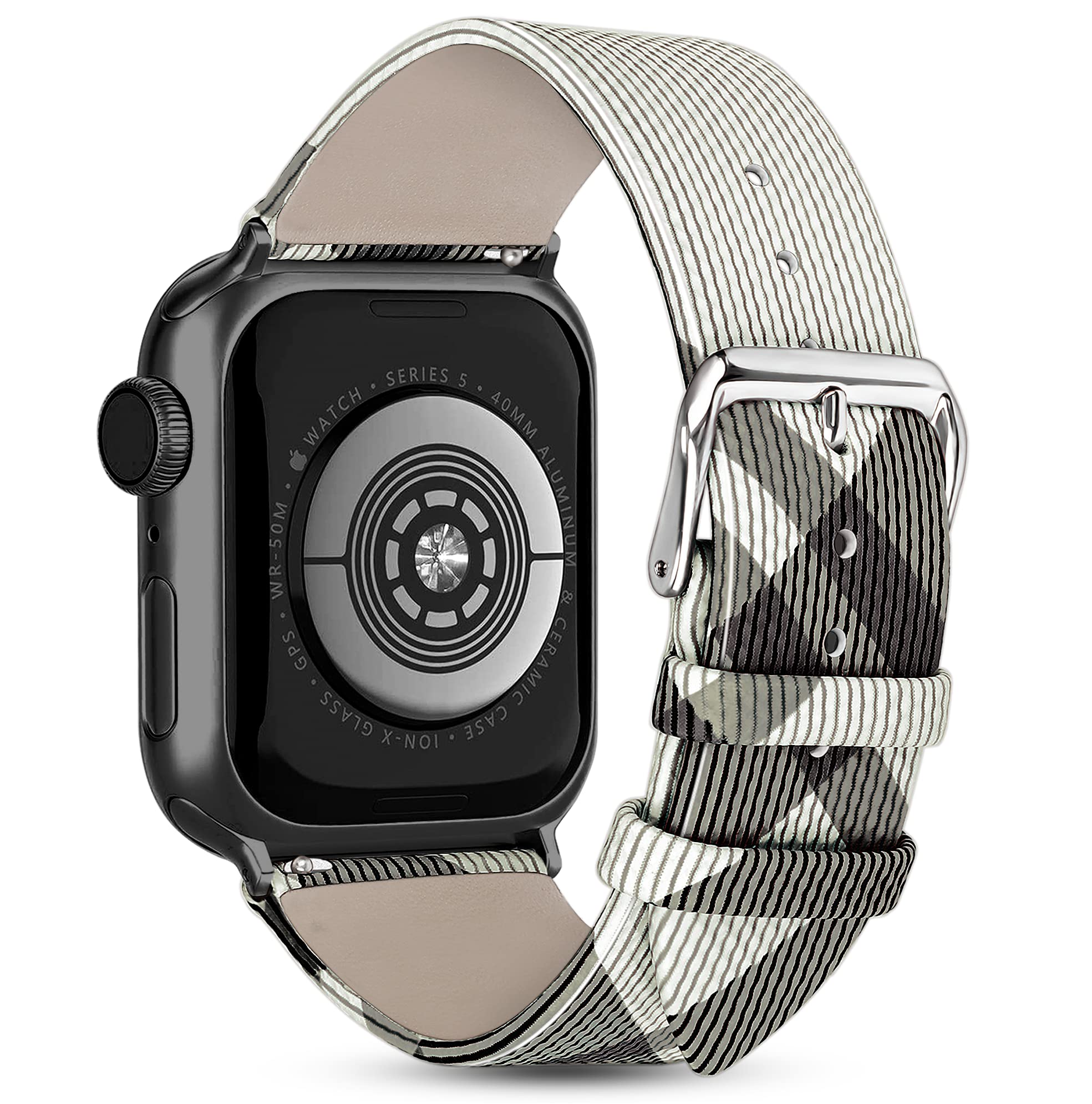 Classic Plaid Apple Watch Band 45mm 44mm 42mm Compatible with iWatch Series 7/6/SE/5/4/3/2/1 - Fashion Leather Strap for Women & Men - Elegant Retro Bracelet (Black) - Perfect for Office, Dating & Formal Occasions