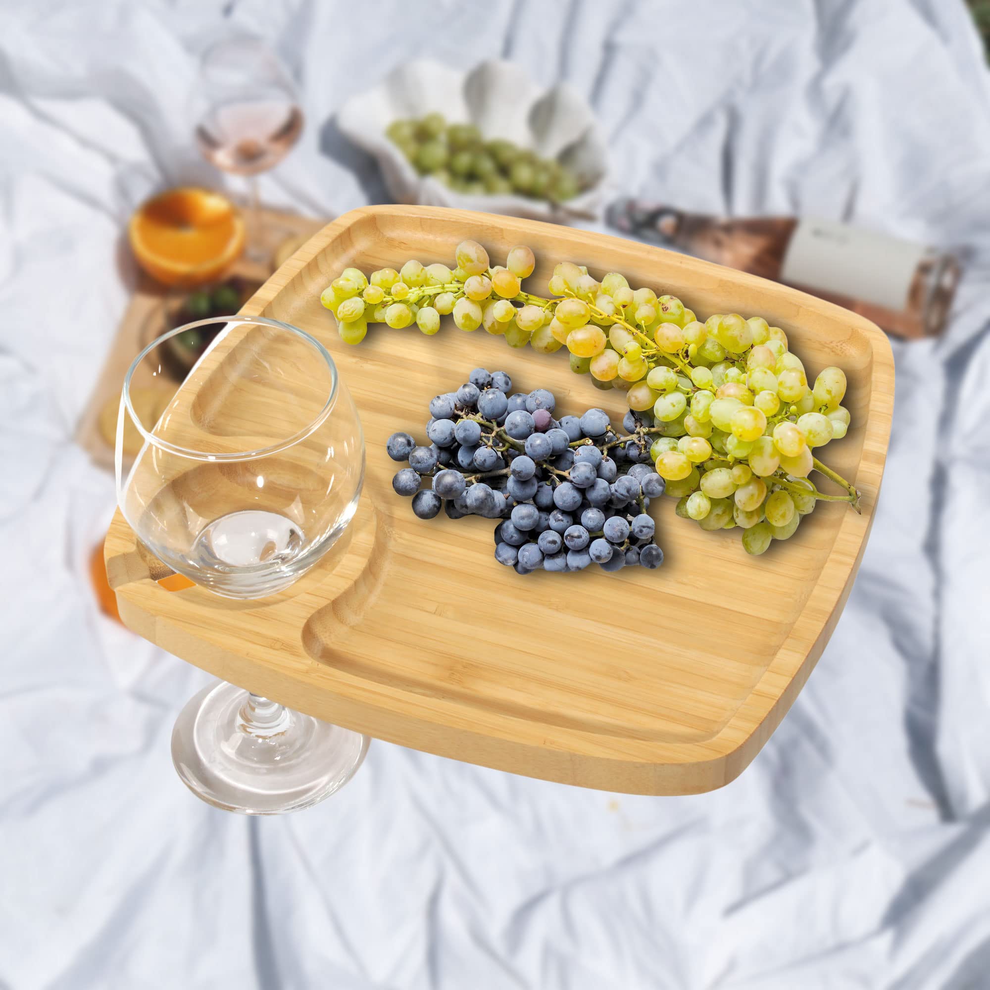 BambooMN 10x10 Inch Square Reusable Bamboo Plates & Wine Glass Holders - Eco-Friendly Dinnerware Set for Catering, Parties, Weddings & Home Use (30-Piece) - Perfect for Outdoor Picnics, BBQs & Sustainable Dining