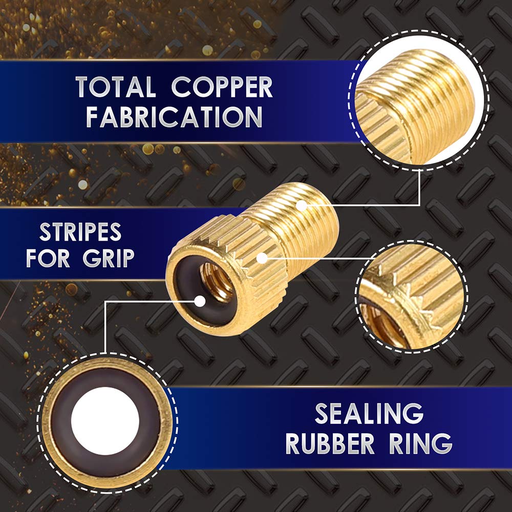 15-Piece Bike Presta to Schrader Valve Adapter Kit - Durable Copper Tire Valve Converter with Caps - Compatible with Mountain Bikes, Road Bikes, Cars & Bike Pumps - Essential Cycling Accessories for Tire Inflation & Maintenance