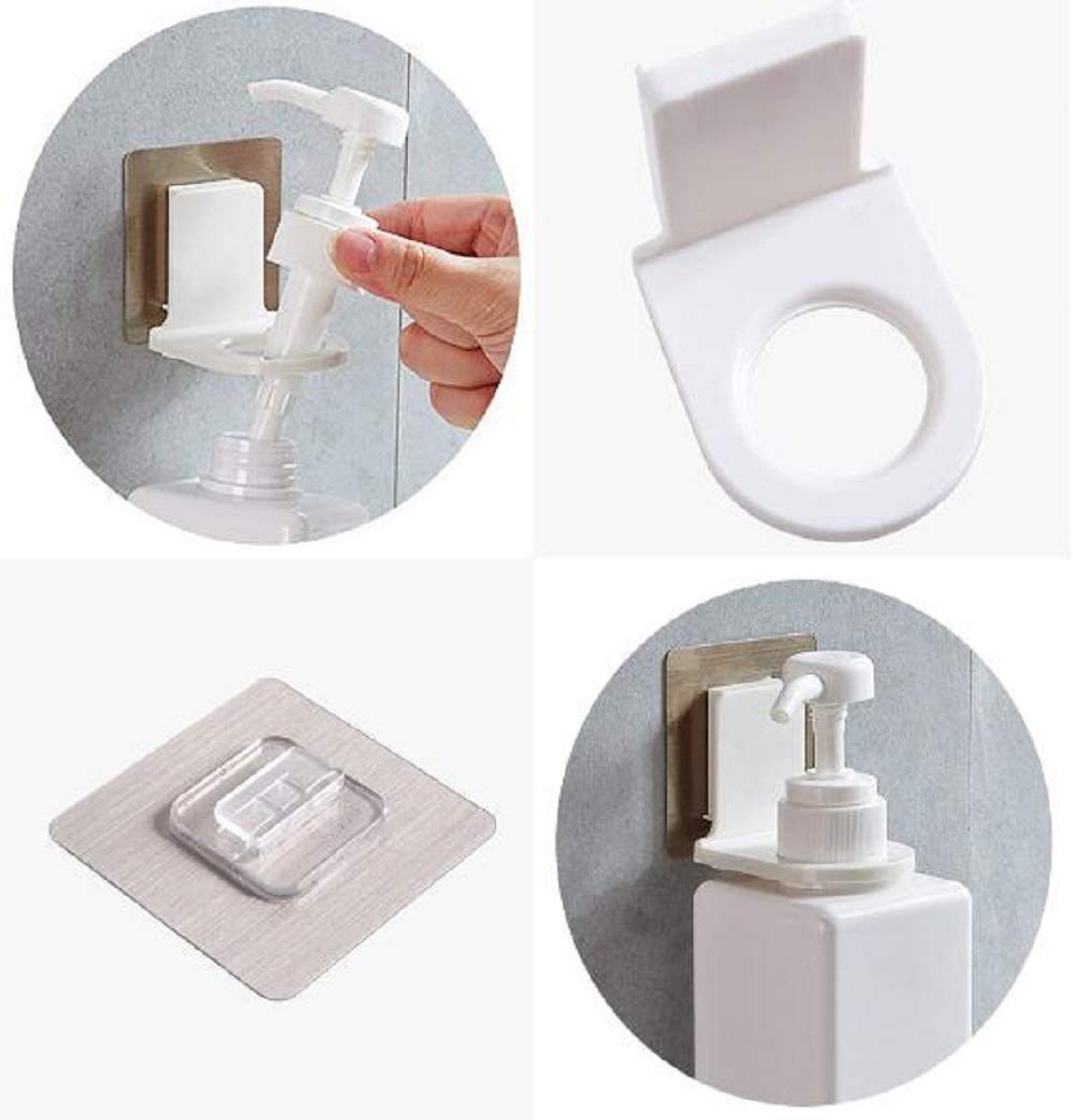 SQUICKLE 2-Pack Wall Mounted Bottle Hook Holder - Self Adhesive Suction Cup Hook for Shampoo, Hand Soap & Sanitizer Dispensers - Strong Sticky Magic Sticker for Bathroom, Kitchen & Shower Organization (Perfect for Small Spaces & Clutter-Free Home)