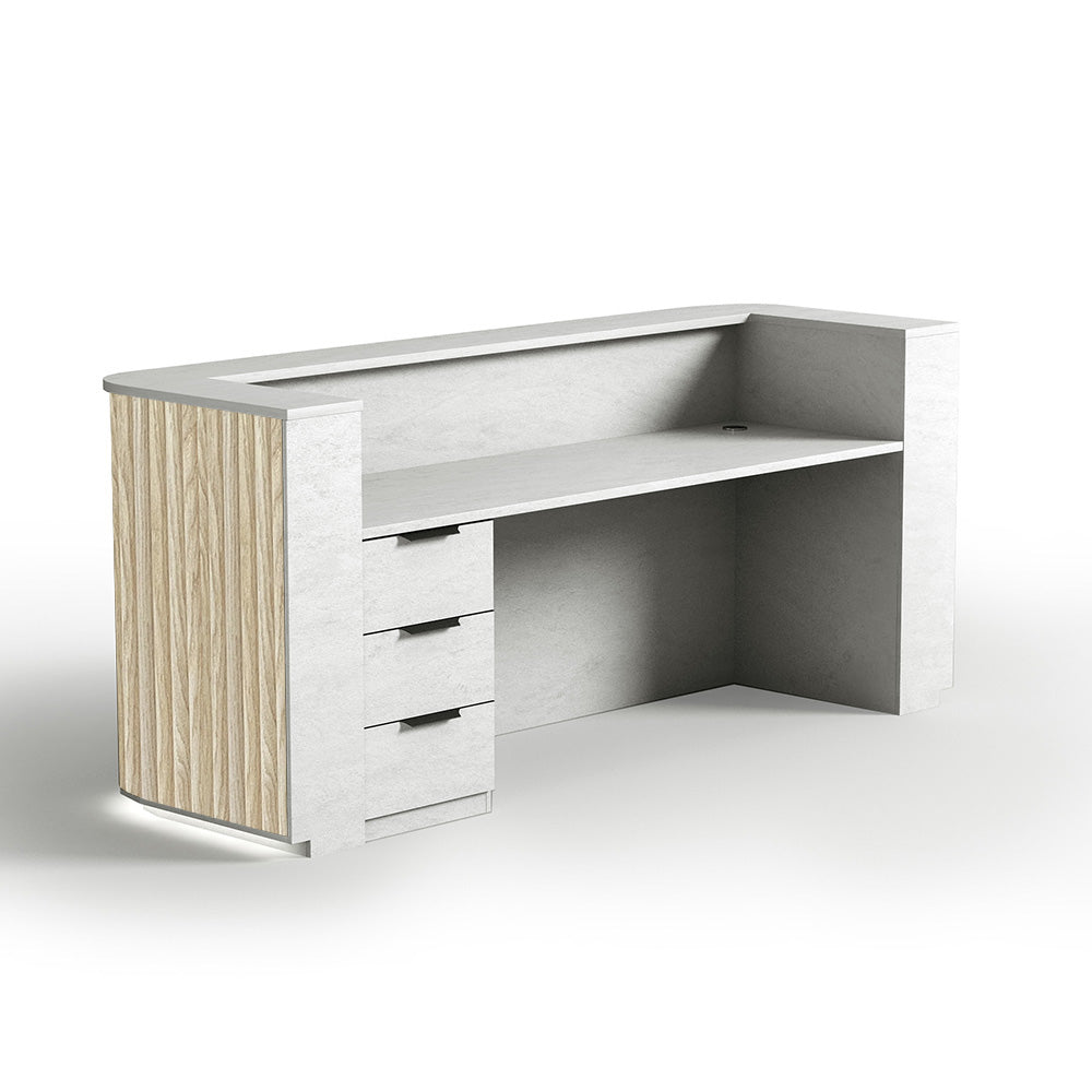 Premium HALO Reception Desk 240cm - Modern Oak & White Office Furniture for Corporate Lobby, Hotel Front Desk & Professional Workspaces