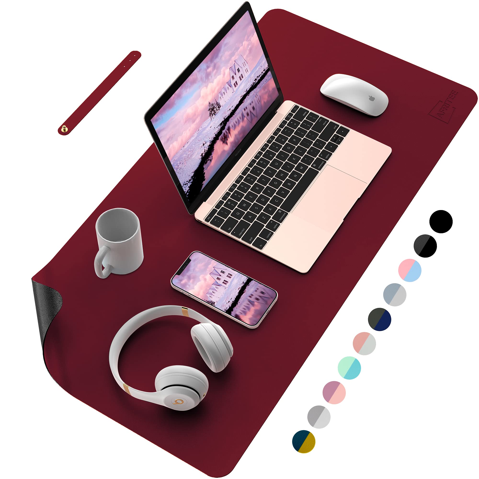AFRITEE Large Leather Desk Mat - Waterproof Office Desk Pad for Keyboard & Mouse - 31.5