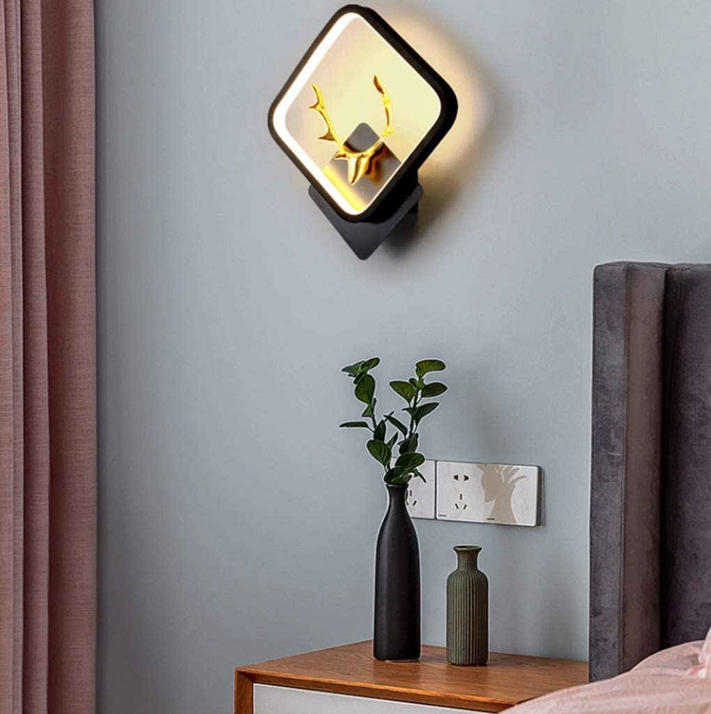 YKLL 15W LED Modern Deer Wall Light - Minimalist Iron Acrylic Sconce for Bedroom, Living Room, Hallway & Staircase - Warm White Bedside Decor Lamp - Perfect for Ambient Lighting and Home Decoration