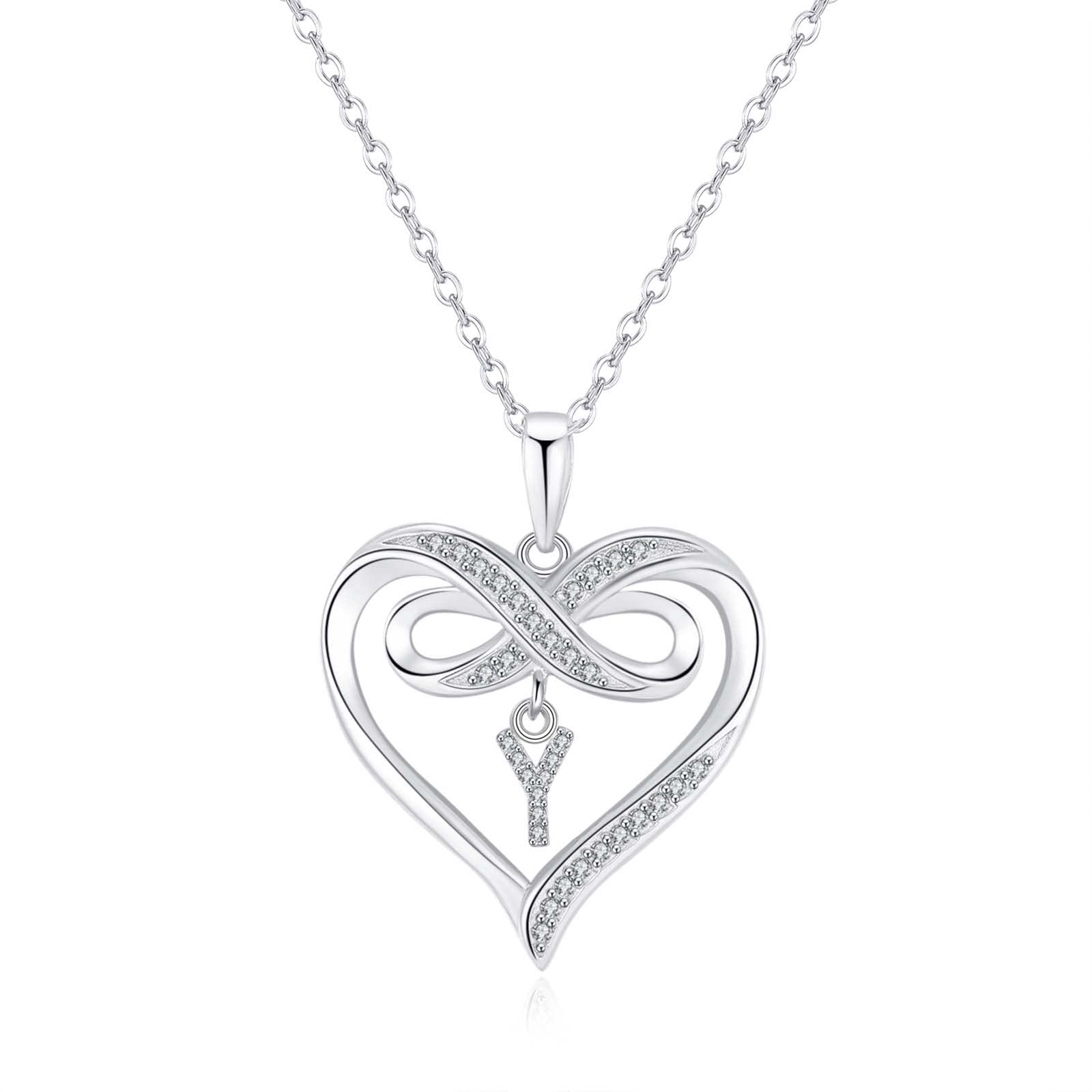 Infinity Heart Initial Necklace for Women - 925 Sterling Silver Personalized Name Necklace | Dainty Heart Pendant Jewelry Gift for Her | Perfect for Valentine's Day, Anniversary, Birthday & Everyday Wear