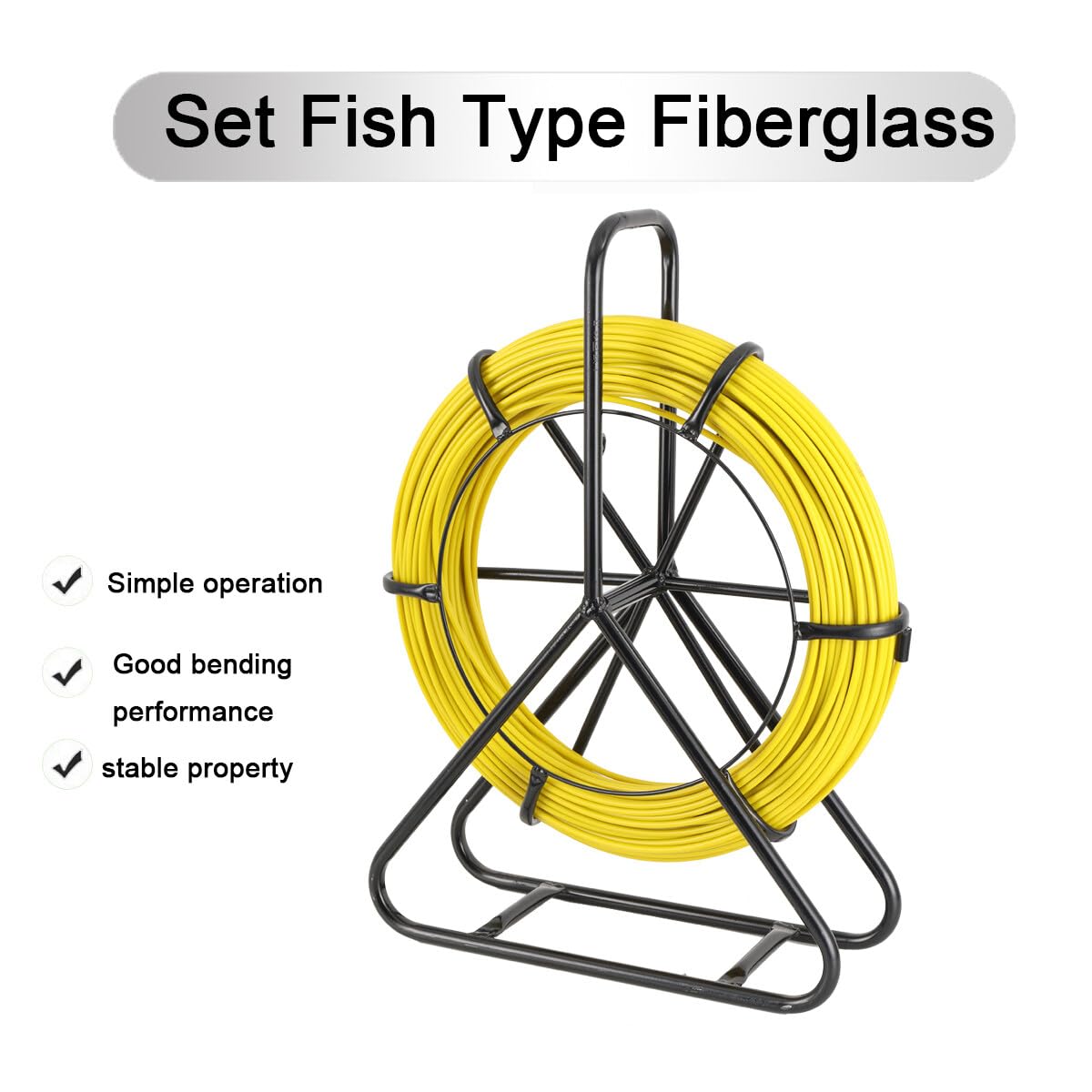 1/4 Inch 328ft Fiberglass Fish Tape - 6mm x 100m Electrical Wire Puller with Steel Frame Stand | Cable Running Rod for Wires, Ropes & Cables | Ideal for Electricians, DIY Home Wiring & Conduit Installation
