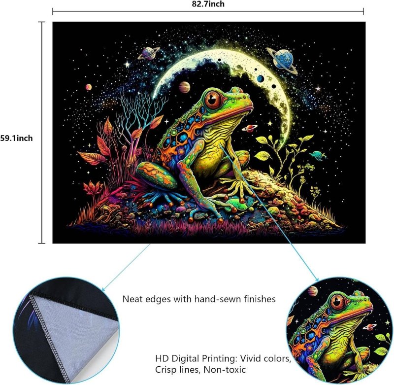 Space Frog Official Glow Tapestry UV Art Decor - Vibrant Blacklight Poster for Bedroom, Dorm, or Party Wall Decor
