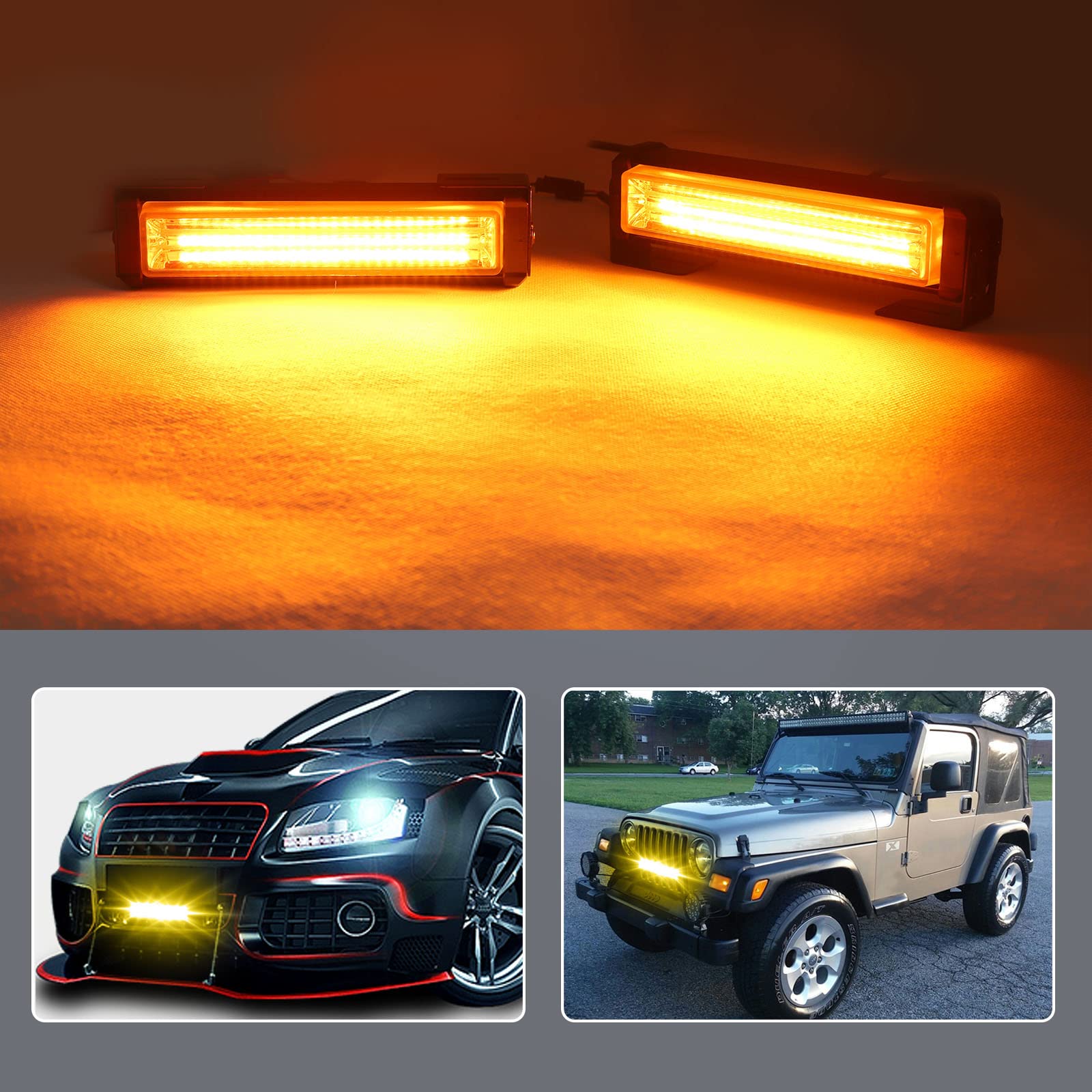 2PCS Amber COB LED Grille Lights - Daytime Running Lights & Emergency Warning Strobe Lights for Trucks, Construction Vehicles | Durable Surface Mount Front Grille Lights for Enhanced Road Safety & Visibility