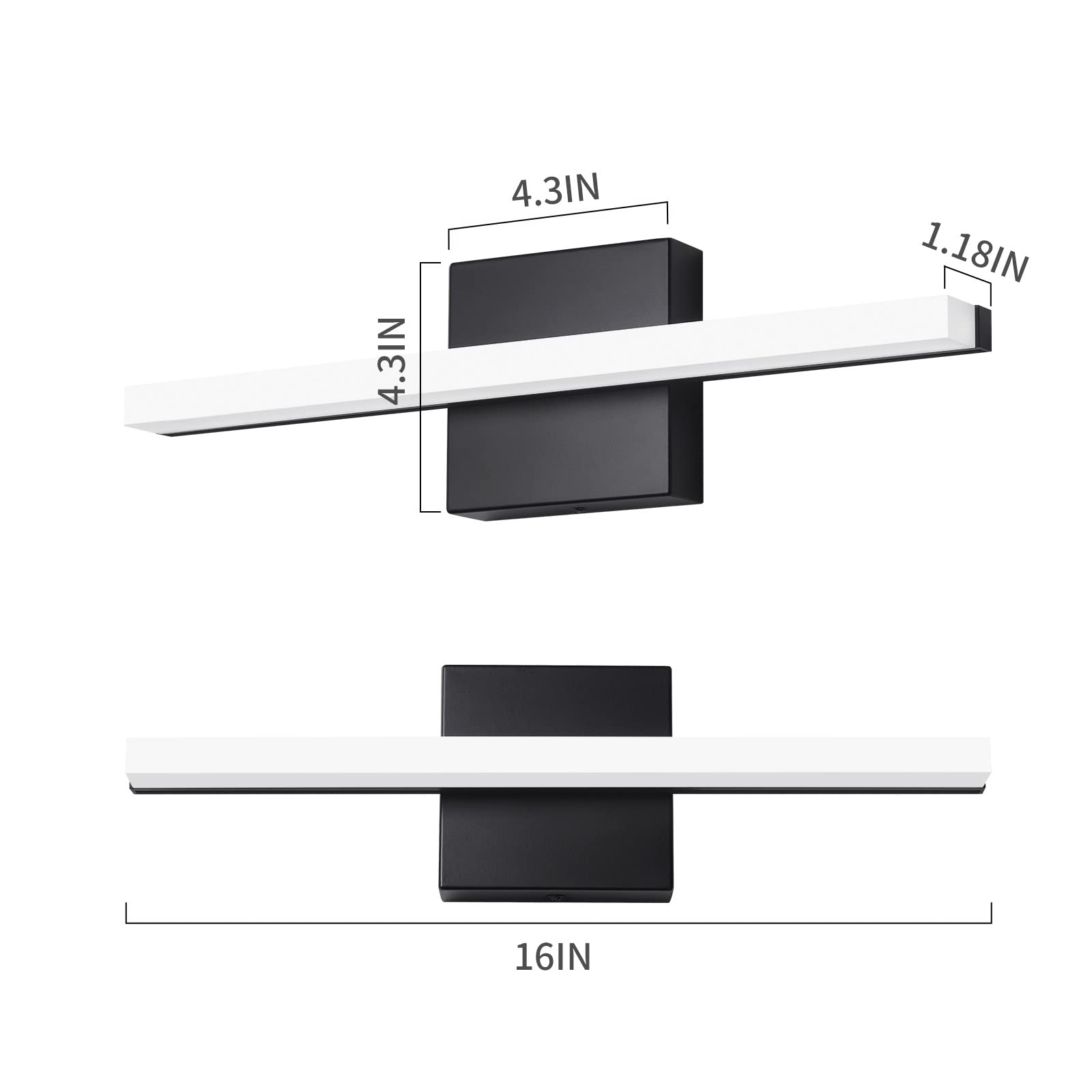Modern LED Vanity Lights - 16 Inch 9W Daylight White & Black Bathroom Light Fixtures for Mirror Vanity Lighting | Perfect for Bathroom, Dressing Room & Makeup Area
