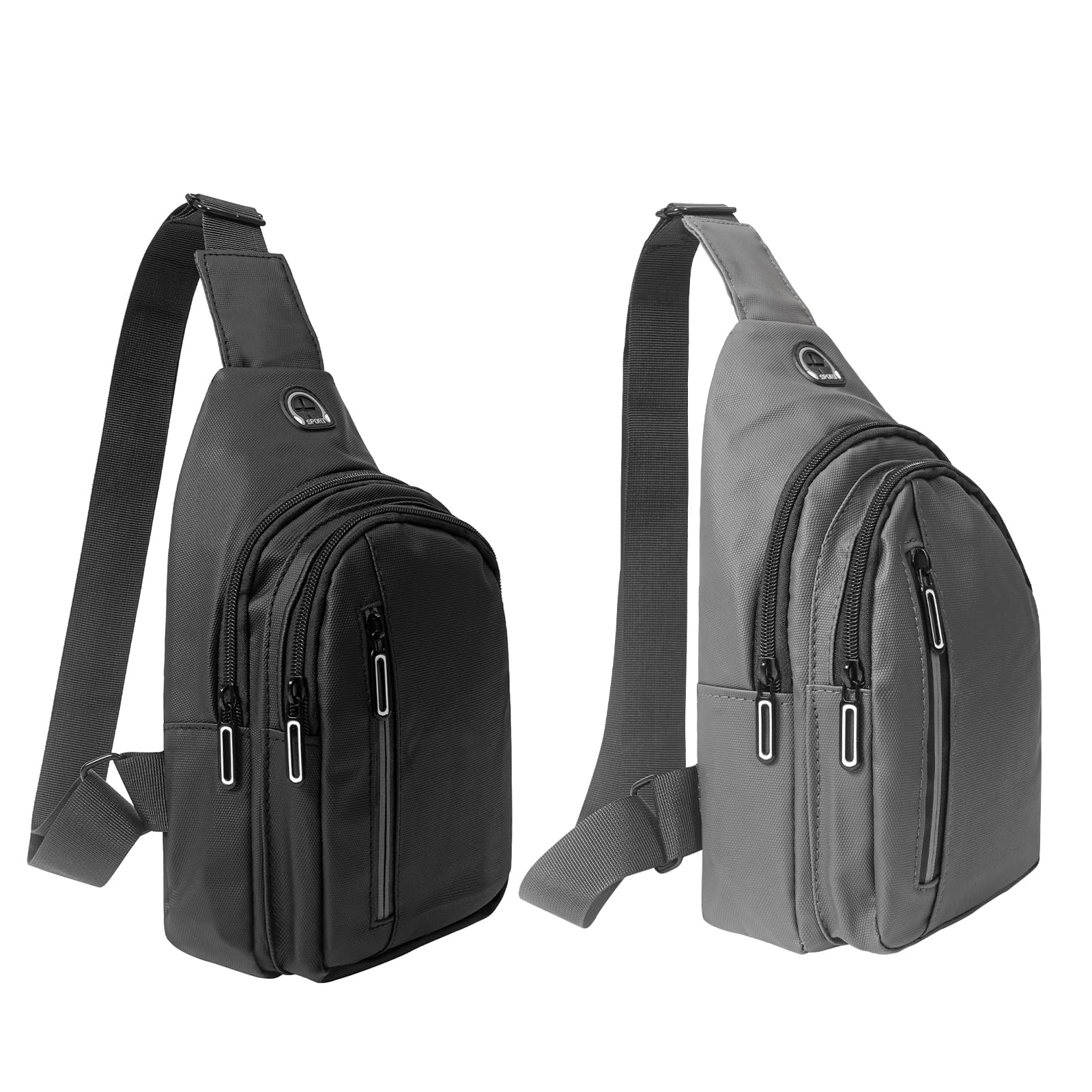 ZOORON Crossbody Sling Bag for Men & Women - Lightweight Chest Backpack for Travel, Hiking, Work & Daily Use (2 Pack - Black + Dark Gray) - Perfect for Commuting, Gym & Outdoor Adventures