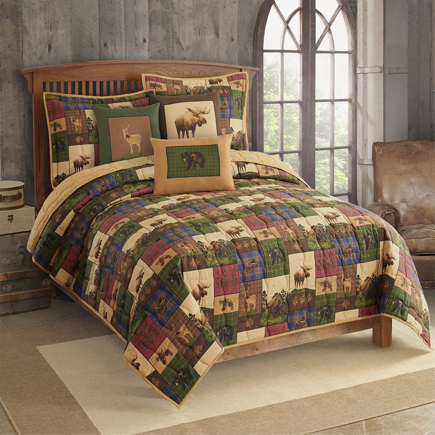 Boston Linen Company Lodge Quilt and Sham Set - 2 Piece Rustic Bedding Set with 1 Quilt & 1 Sham for Twin Bed | Cozy Cabin, Hunting Lodge & Outdoor Retreat Decor