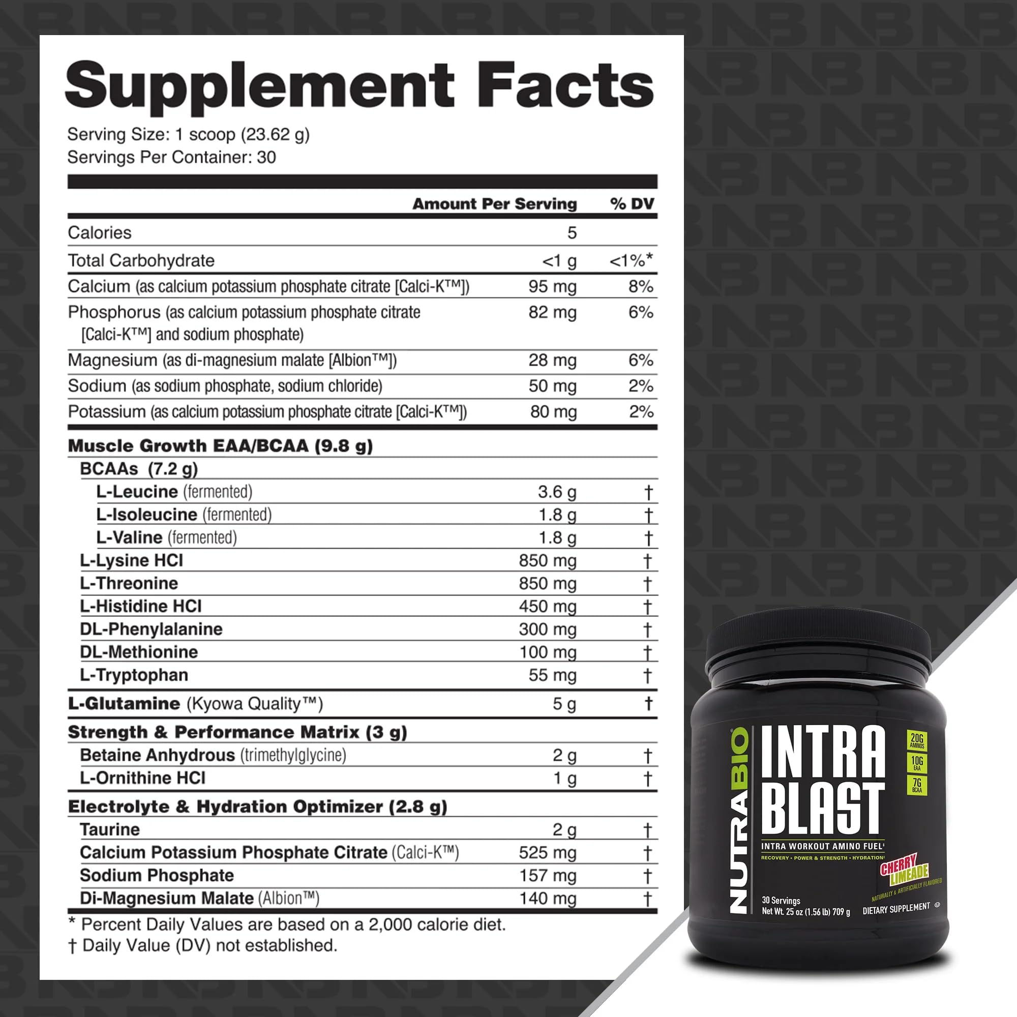 NutraBio Intra Blast BCAA EAA Electrolyte and Hydration Powder - Amino Acid Supplement for Workout Recovery - Non-GMO, Gluten Free Cherry Limeade Flavor - 30 Servings - Perfect for Post-Workout Hydration & Muscle Recovery