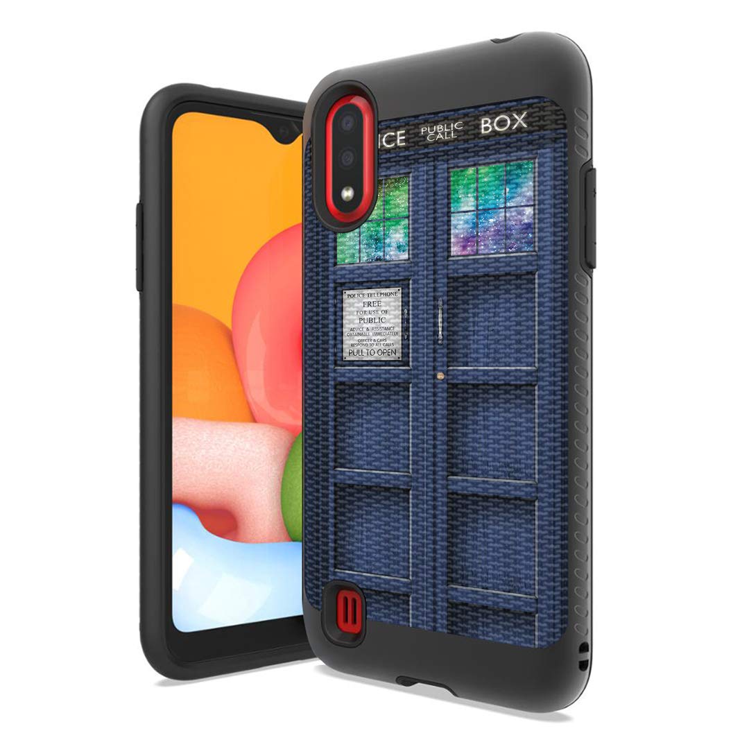 Shockproof Samsung Galaxy A01 Phone Case - Ultra Slim Flexible Protective Cover with Enhanced Grip | Compatible with All Carriers | Perfect for Everyday Use, Travel & Outdoor Activities (Blue Tardis Design)