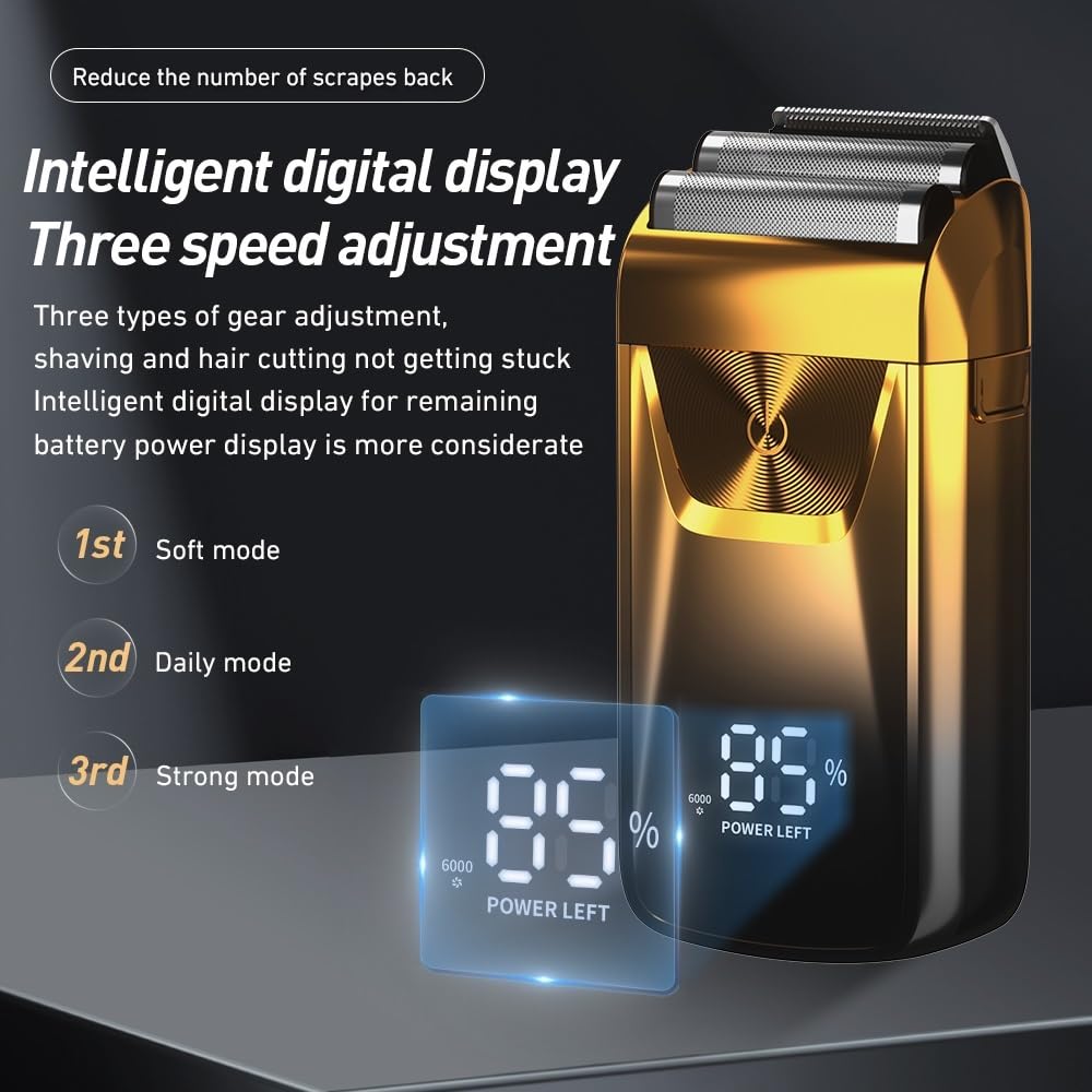 Premium Electric Razor for Men - Rechargeable Wet/Dry Shaver with Beard Trimmer, Gold (Gift for Dad/Husband - Perfect for Travel & Daily Grooming)