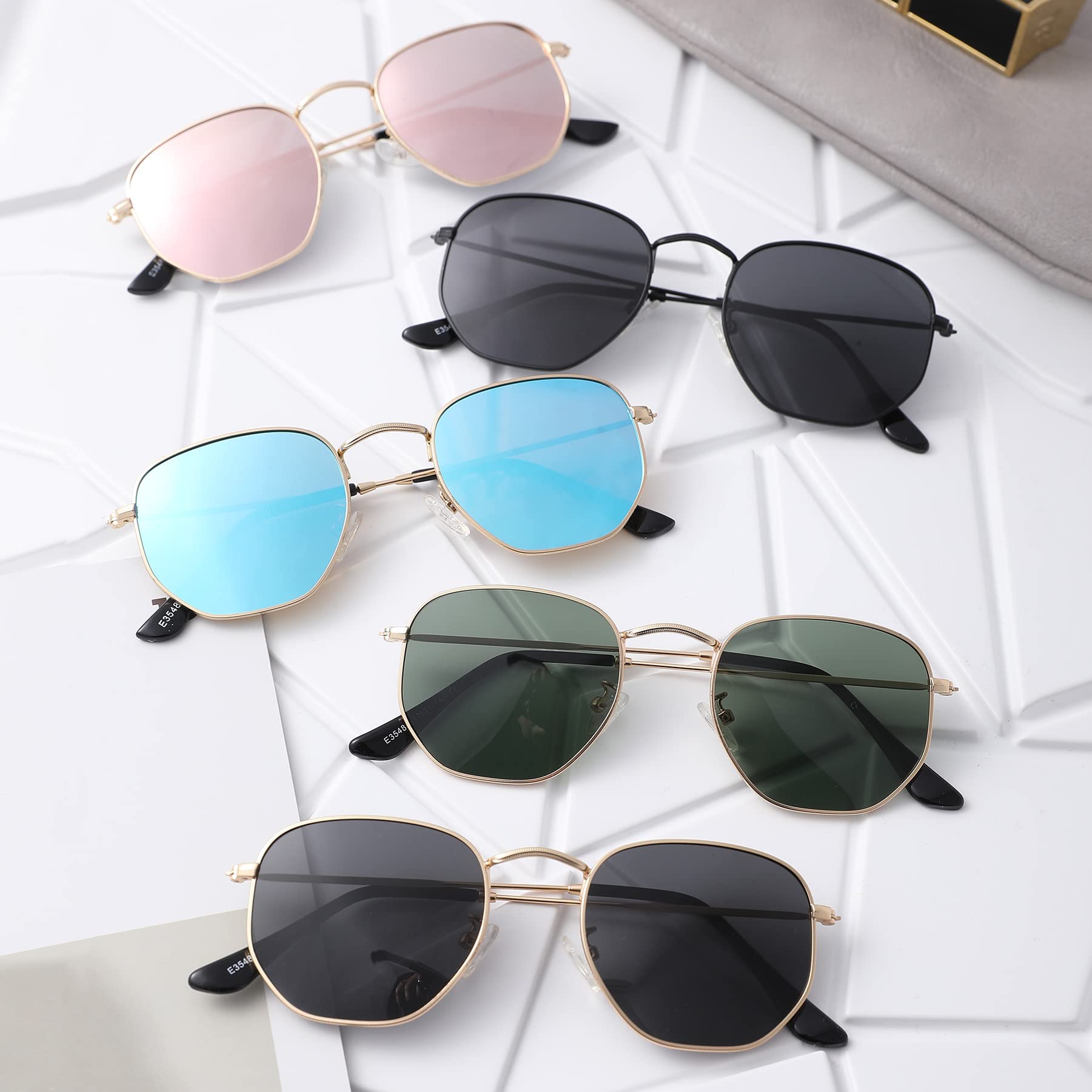Acme Polarized Hexagon Sunglasses for Women & Men - UV Protection Square Metal Frame Sunglasses for Driving, Beach & Outdoor Activities