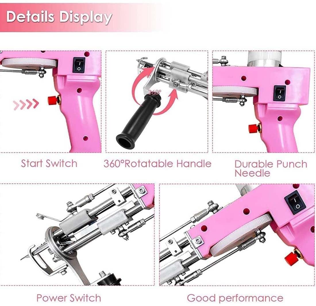 Pink Rug Tufting Gun Kit - 2 in 1 Electric Carpet Weaving Machine for Cut & Loop Pile | Handheld Flocking Knitting Tool for DIY Rugs, Wall Hangings & Home Decor Projects