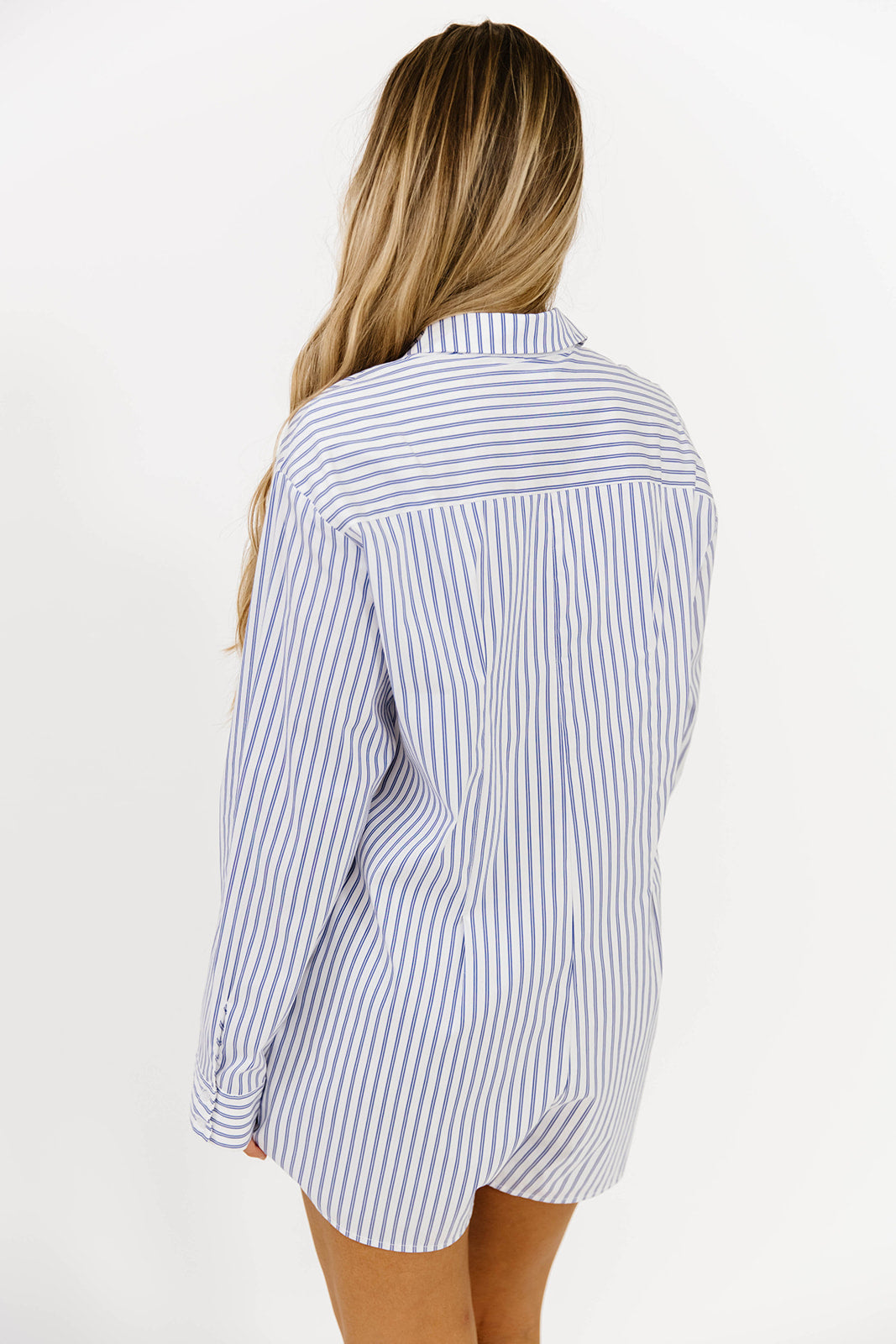 Etta Oversized Striped Shirt Romper for Women - Blue Casual Jumpsuit with Pockets | Perfect for Beach, Vacation & Summer Outfits