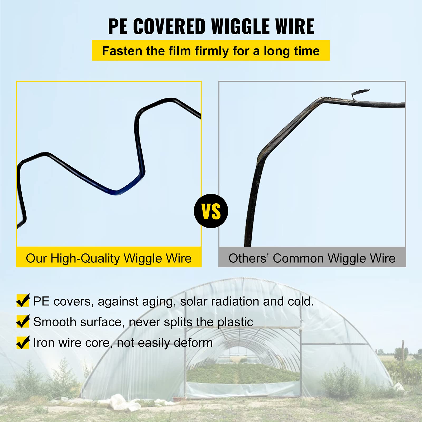 VEVOR 50-Pack Greenhouse Spring Wire & Lock Channel Kit - 6.56ft PE Coated Aluminum Alloy with Screws for Plastic Poly Film or Shade Cloth (Silver) - Perfect for DIY Greenhouse, Garden Plant Support & Shade Structure Installation