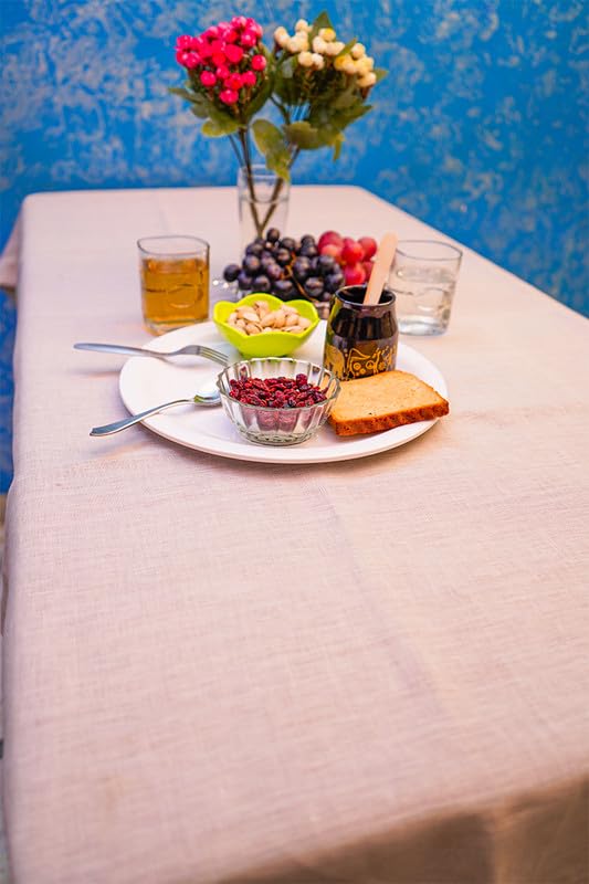 100% French Flax Pure Linen Tablecloth 60x102 Inches - Stone Washed for Softness & Durability - Heat Resistant ZigZag Stitch - Handcrafted Machine Washable Light Natural Table Cover - Perfect for Dining Room, Kitchen, Wedding & Outdoor Picnic Decor