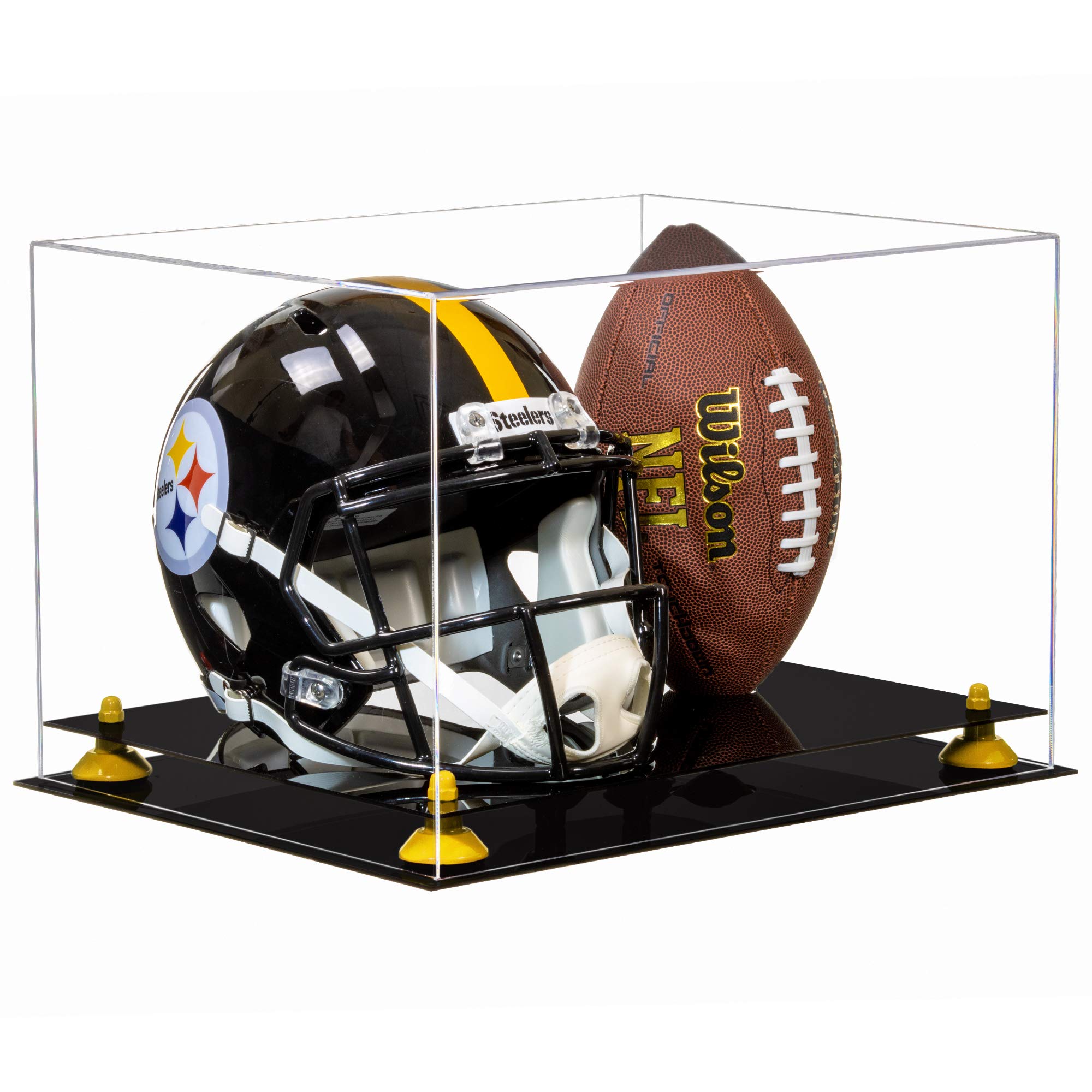 Premium Acrylic Full-Size Football and Helmet Display Case - Clear Protective Showcase for NFL Memorabilia, Collectibles, and Sports Decor - Perfect for Man Cave, Game Room, or Office Display