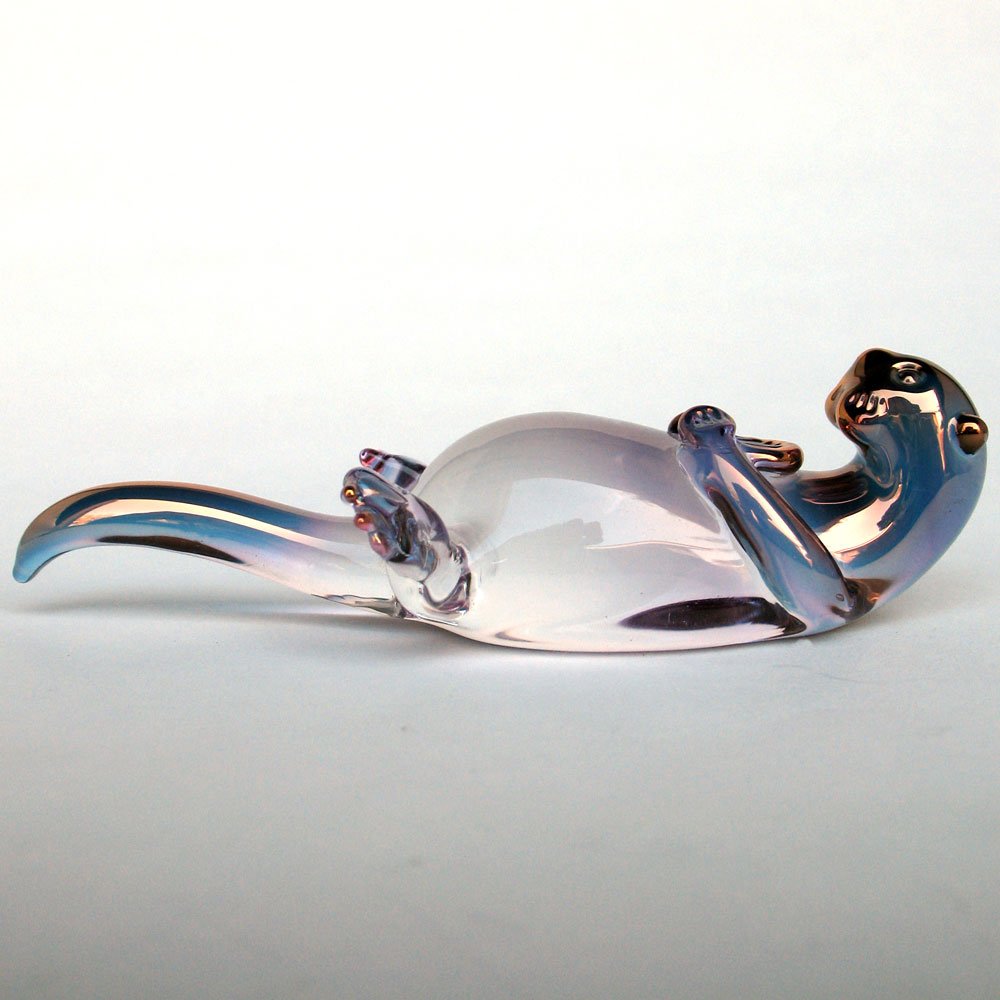 Hand Blown Glass Sea Otter Figurine - Unique Handmade Home Decor for Beach House, Coastal Living Room & Ocean Themed Gifts