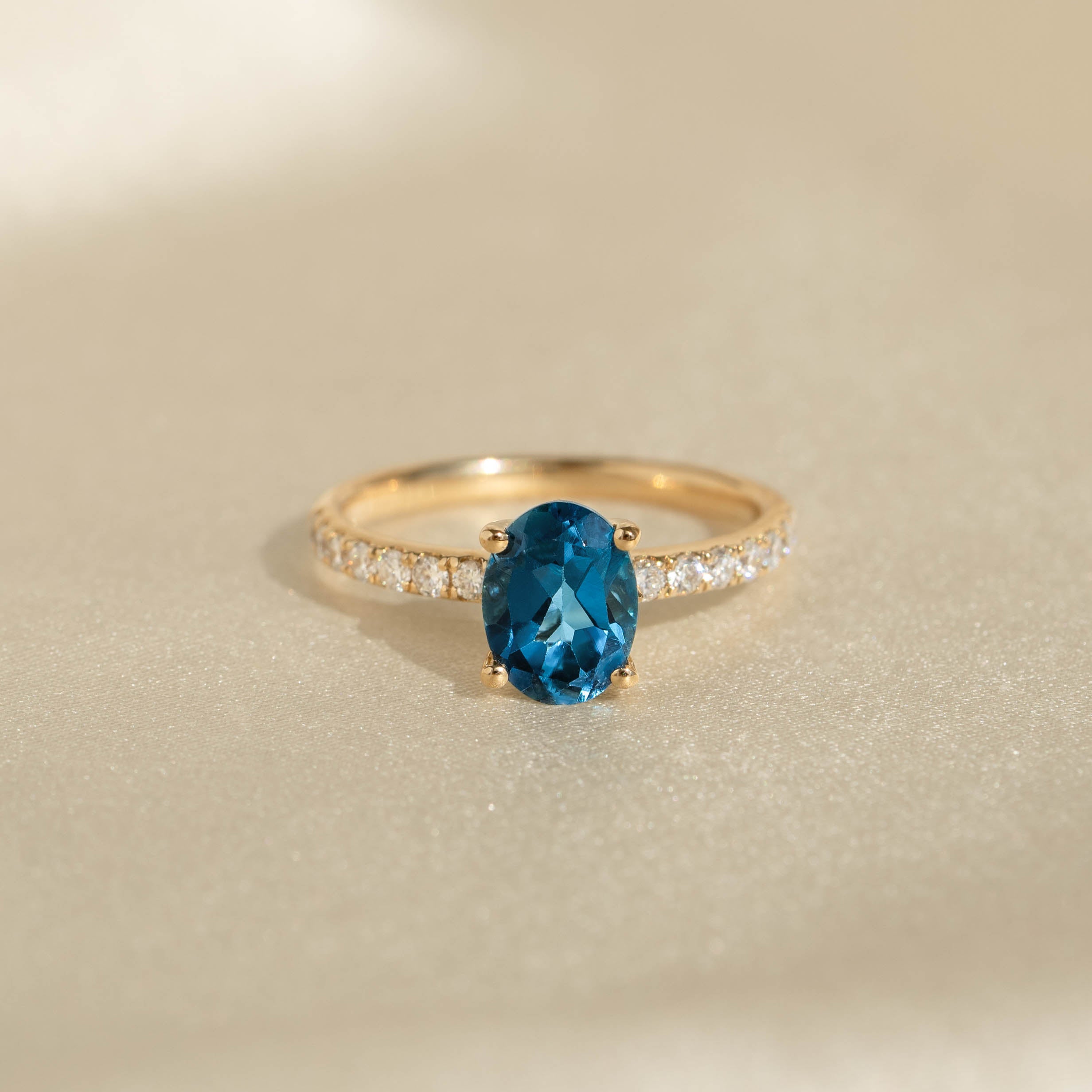 Elegant 14k Gold Oval London Blue Topaz & Diamond Ring - Minette Collection | Perfect for Engagement, Anniversary & Special Occasion Gifts